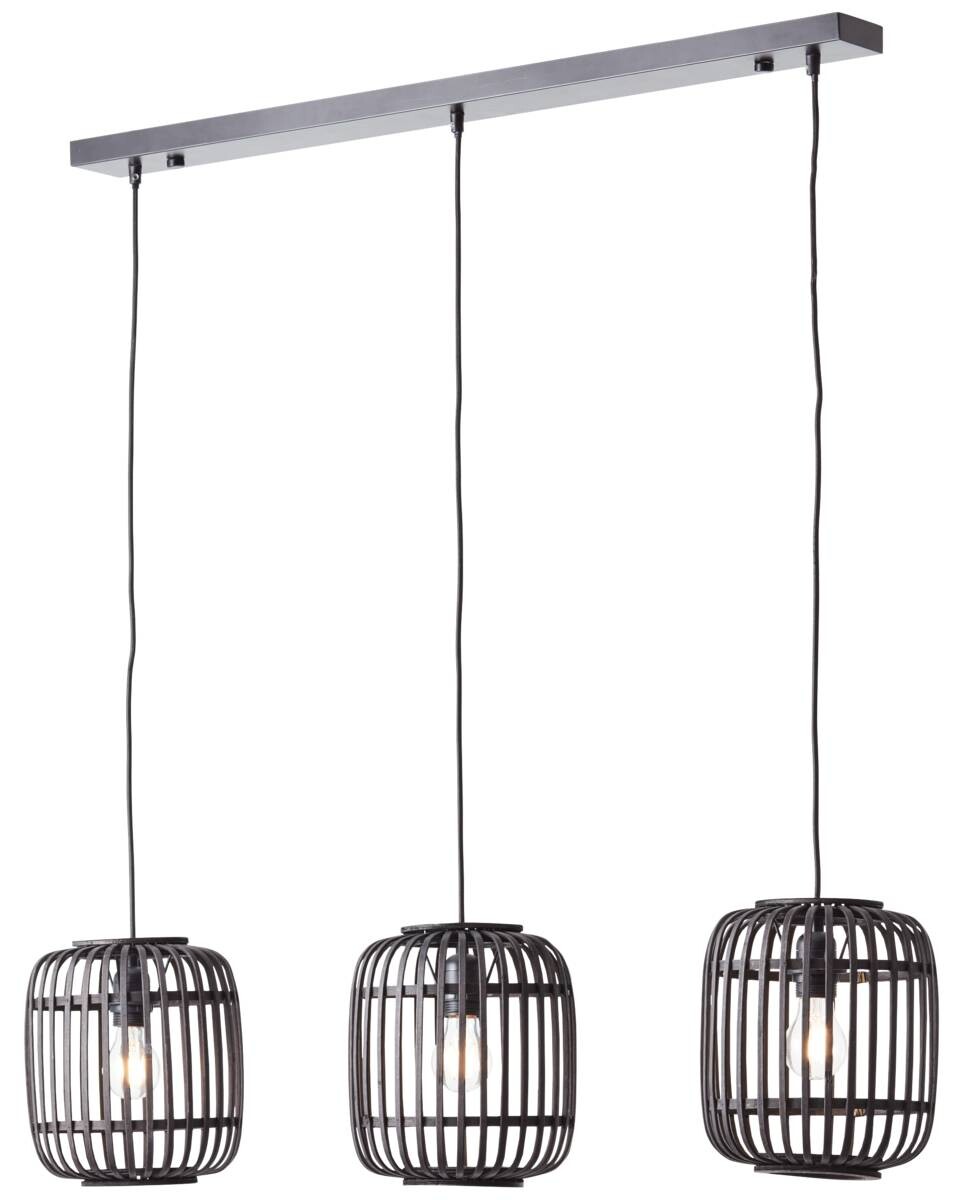 Brilliant Pendelleuchte Woodrow 93778/76 natur schwarz Bambus Metall B/H/T: ca. 105x125x21,5 cm E27 3 Brennstellen