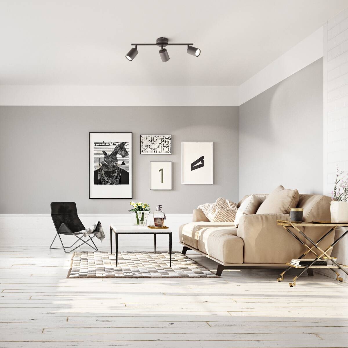 Fischer & Honsel LED-Deckenleuchte 21130 schwarz Metall B/H/T: ca. 42x14x8 cm 3 Brennstellen