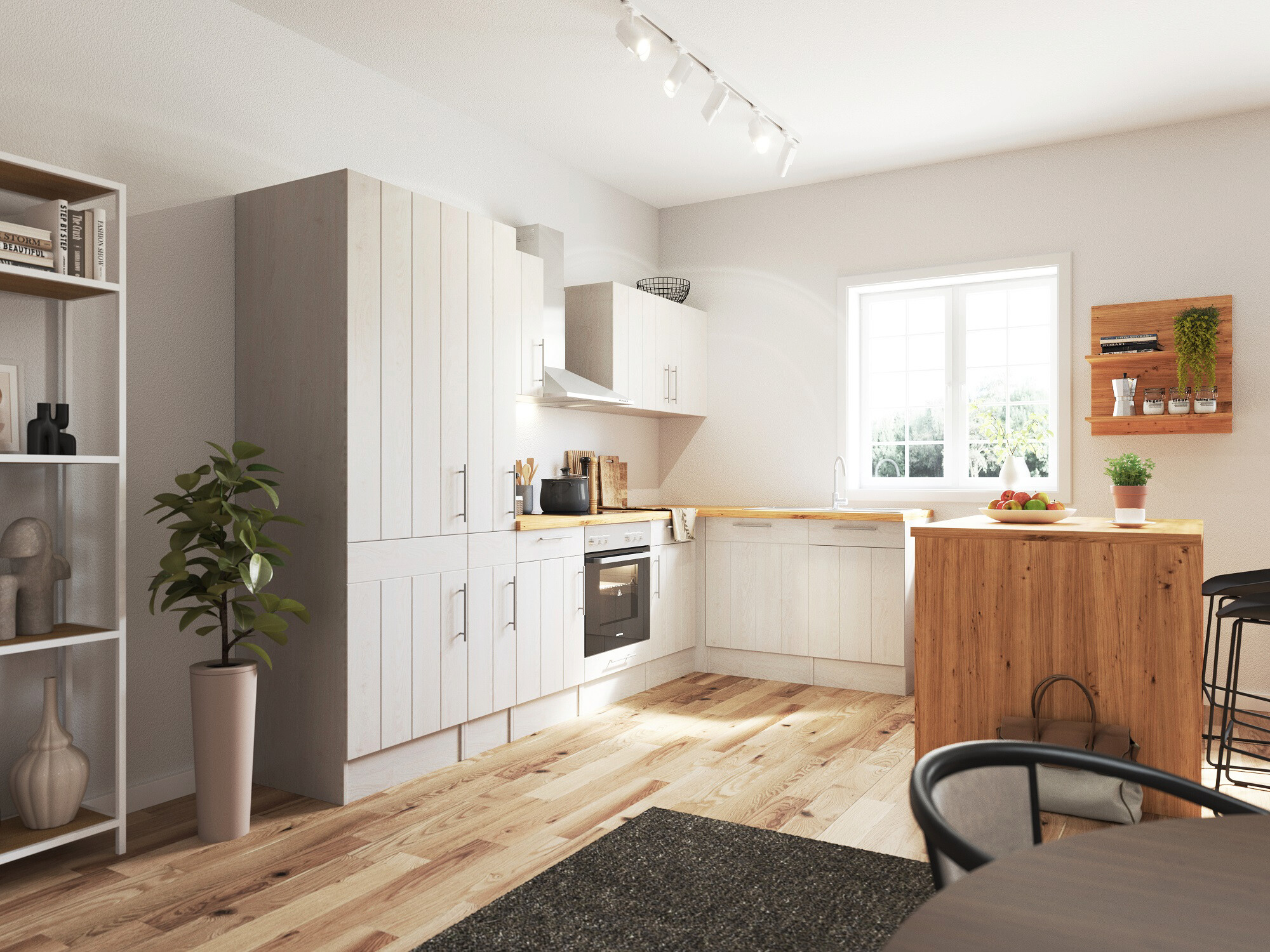 Respekta Winkelküche Anton weiß Lärche Nachbildung B/H/T: ca. 310x211x172 cm