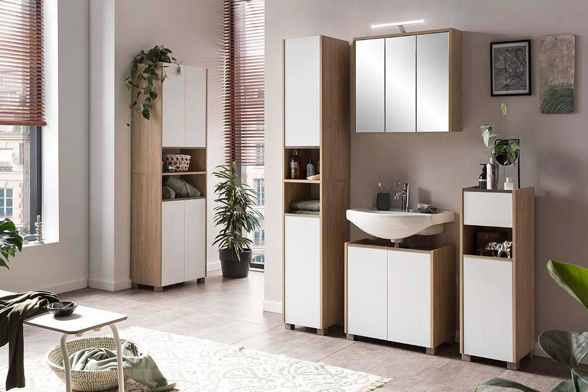 Midischrank Juba Eiche hell Nachbildung weiß B/H/T: ca. 30,2x94,7x33 cm