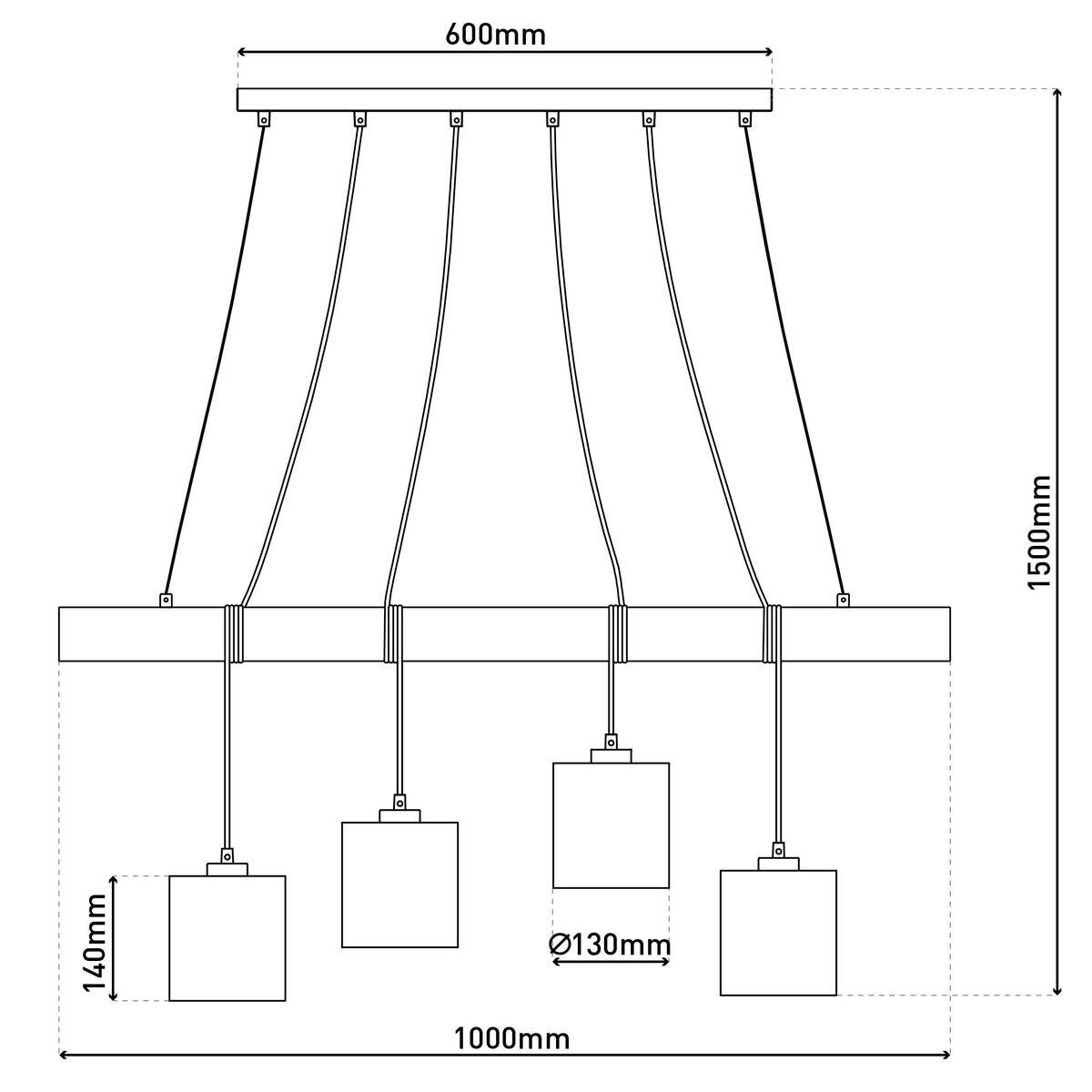 Näve Leuchten Pendelleuchte NV7094214 natur Textil Metall B/H/T: ca. 13x150x100 cm E27 4 Brennstellen