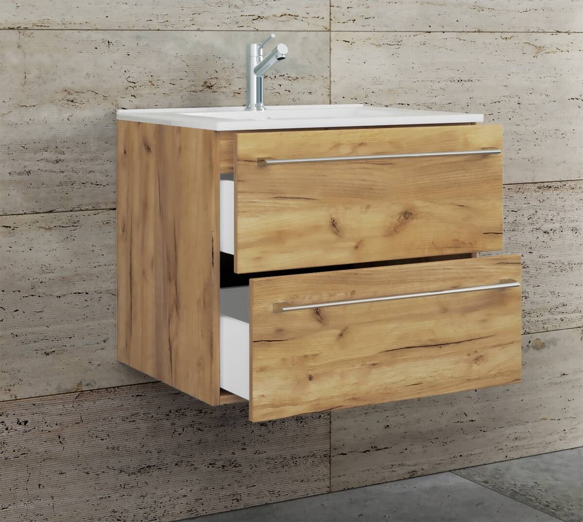 Badblock 2tlg-Badinos weiß Eiche Honig Nachbildung B/H/T: ca. 61x52x46 cm