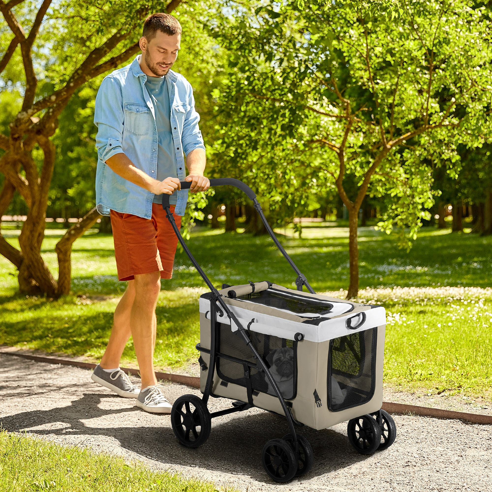 PawHut Hundewagen khaki Stahl B/H/L: ca. 58x97,5x81 cm