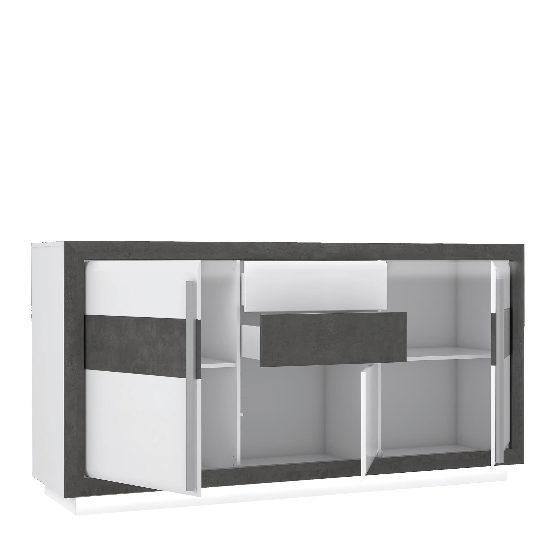 Sideboard  weiß Hochglanz Beton dunkel Optik B/H/T: ca. 193x98x53 cm