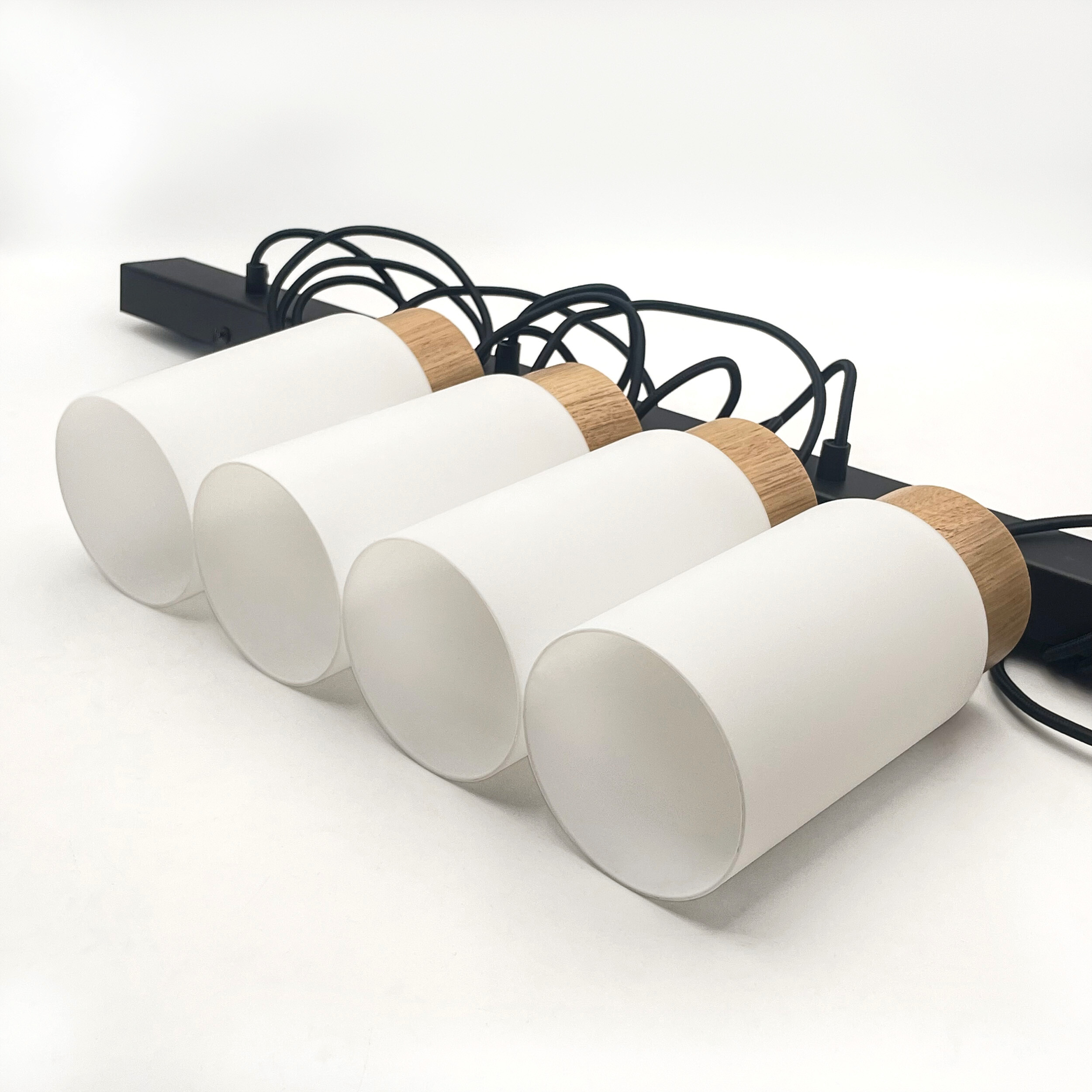 Lamkur Hängeleuchte Marcus schwarz Stahl Glas Holz B/H/L: ca. 85x20x20 cm E27 4 Brennstellen