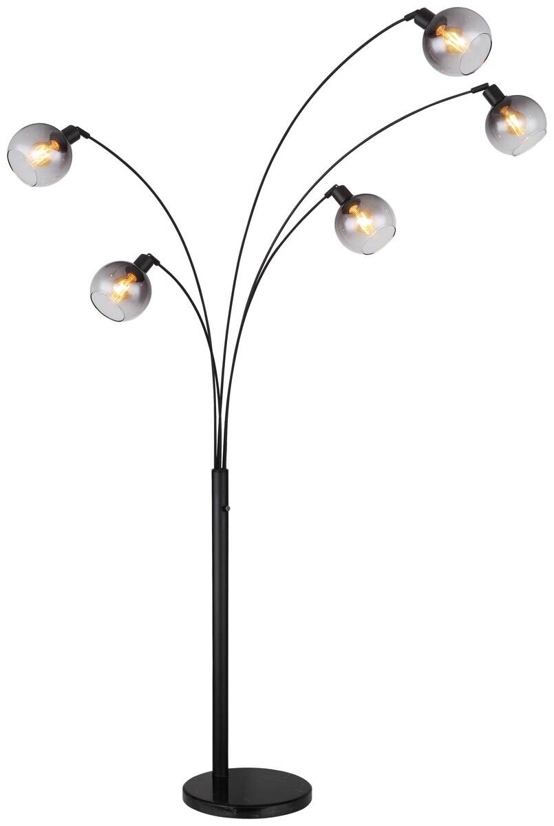 Stehleuchte Seymour schwarz Rauchglas B/H/L: ca. 110x208x98 cm E27 5 Brennstellen