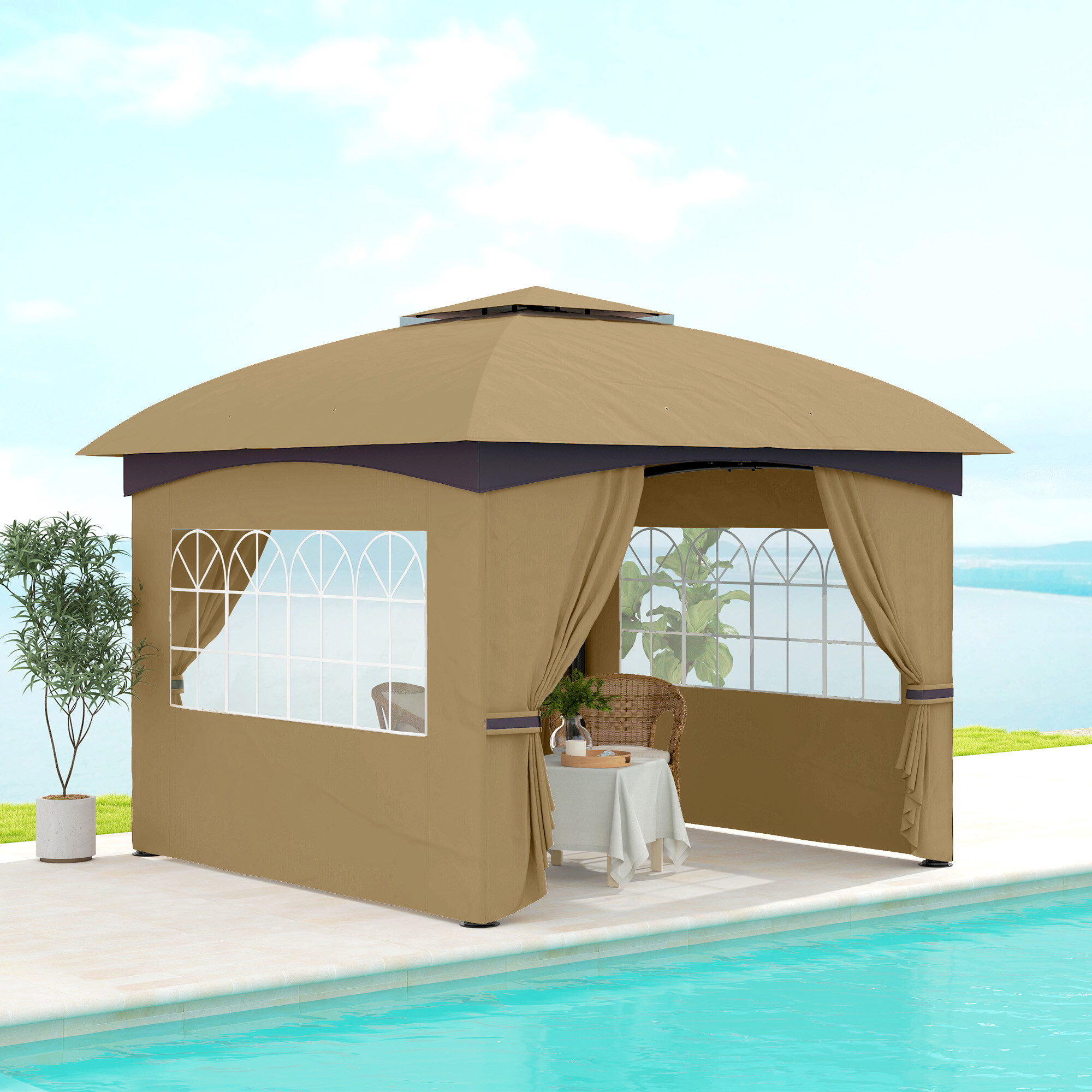 Outsunny Pavillon beige Polyester B/H/L: ca. 335x285x335 cm