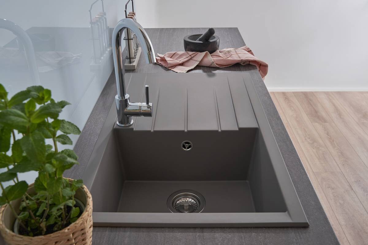 Respekta Einbauspüle Houston 80 x 50 G Beton grau Mineralite B/H/T: ca. 80x21x50 cm