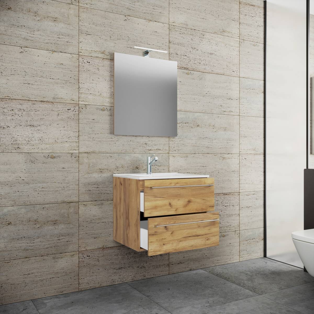 Waschplatz 3tlg-Badinos Eiche Honig Nachbildung weiß B/H/T: ca. 61x52x46 cm