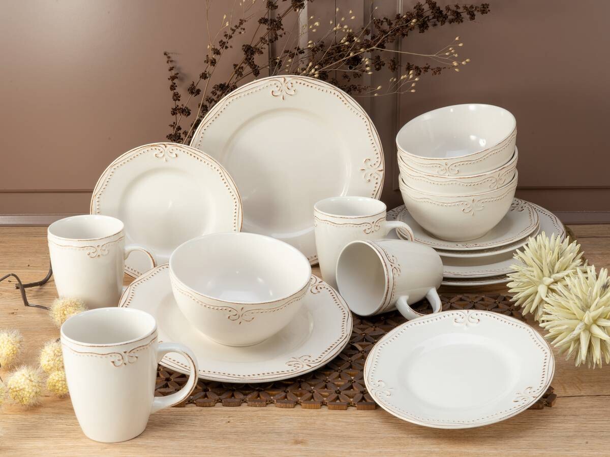 CreaTable Kombiservice Romantic Vintage creme Keramik 16 tlg.