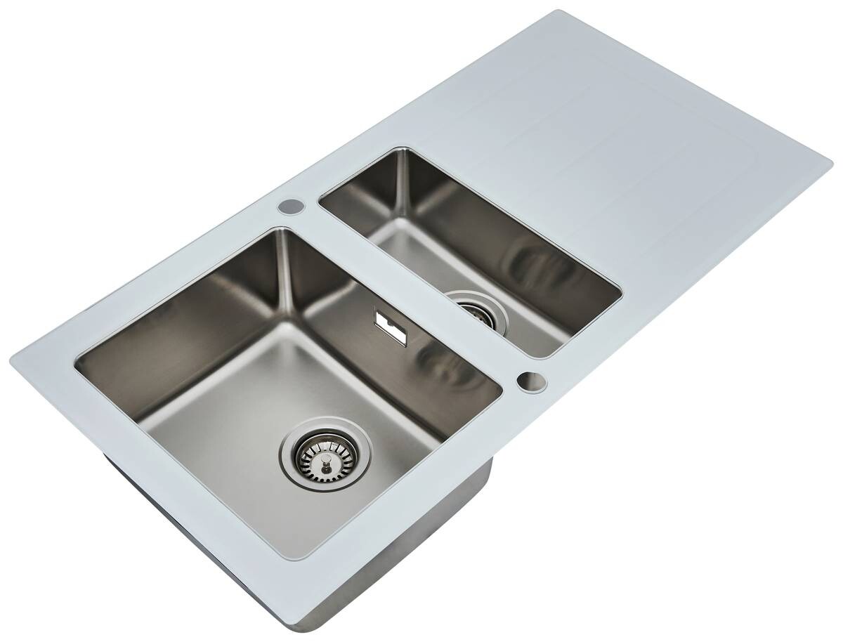 Respekta Einbauspüle New York 100 x 50 W weiß Glas Edelstahl B/H/T: ca. 100x21x50 cm