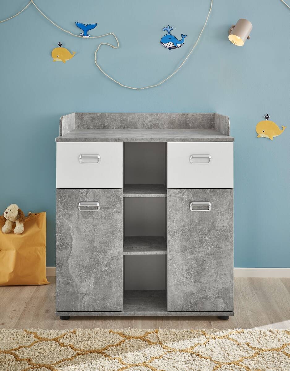 Wickelkommode Matino Beton weiß B/H/T: ca. 89x101x78 cm