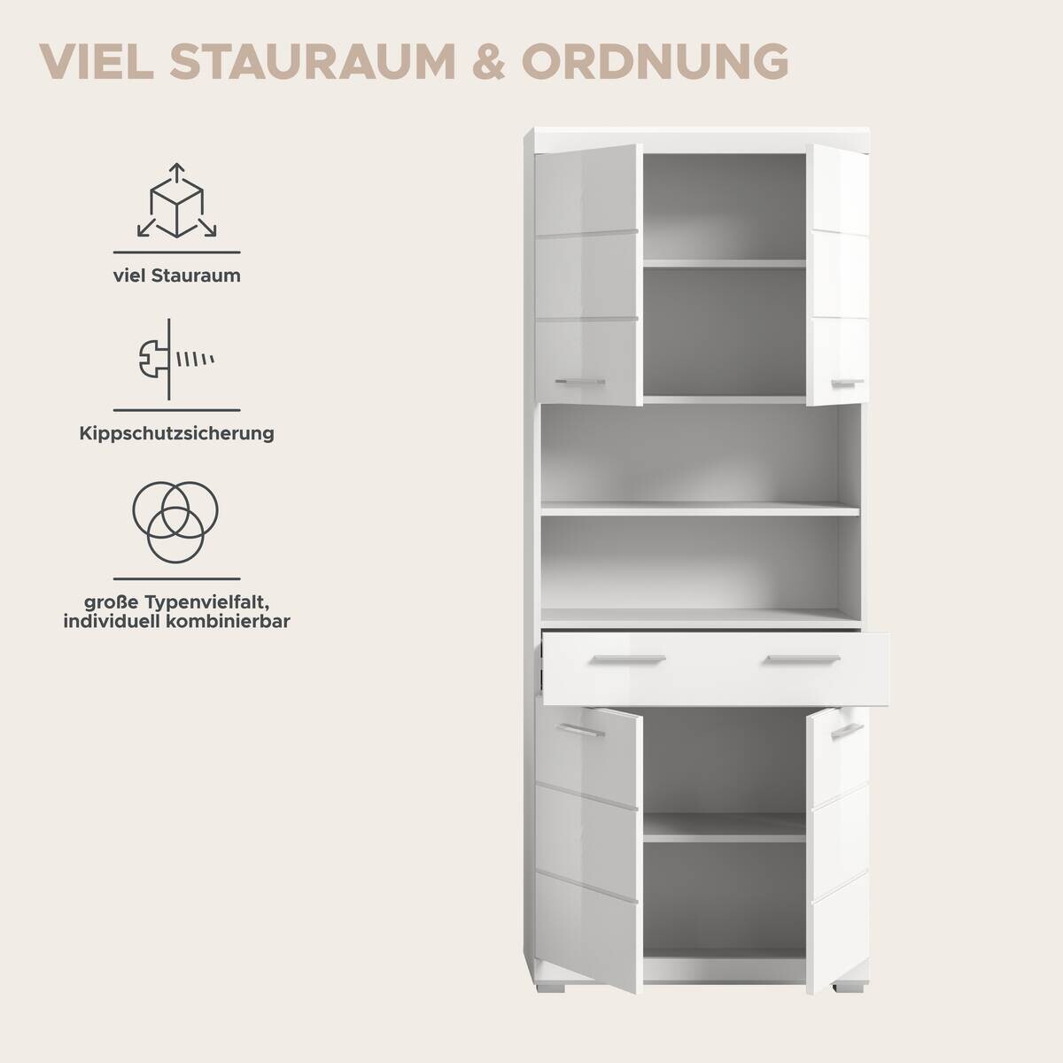 Badhochschrank Scout weiß weiß Hochglanz B/H/T: ca. 74x191x31 cm