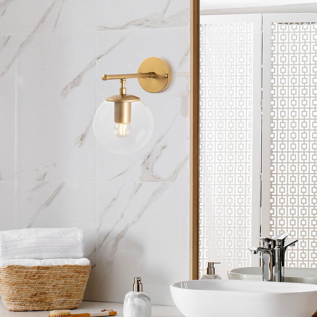 Opviq Wandleuchte Roe gold Metall Glas B/H/T/L/D: ca. 24x24x24x15x15 cm E14 1 Brennstellen