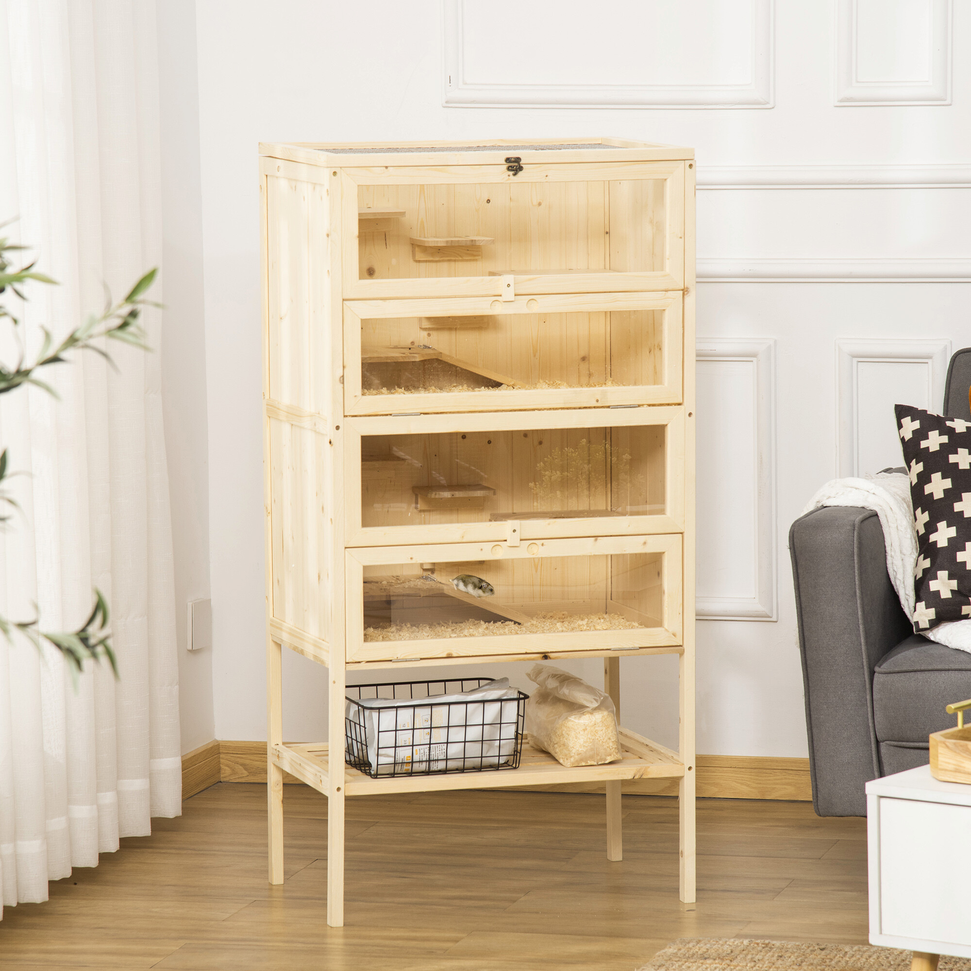 PawHut Kleintierkäfig Holzoptik Stahl B/H/L: ca. 40x120x60 cm