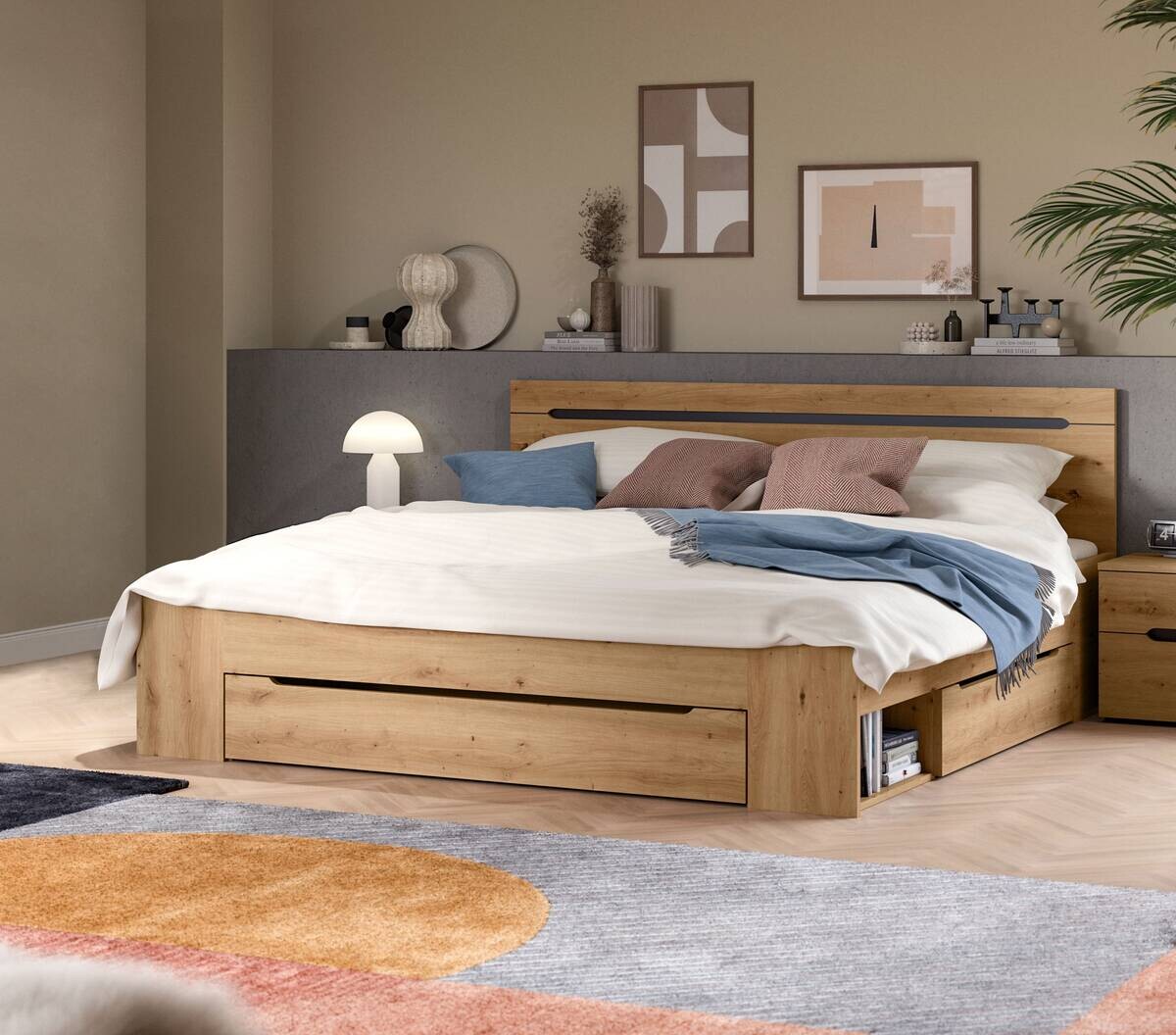 Bett CANU basaltgrau Artisan Nachbildung