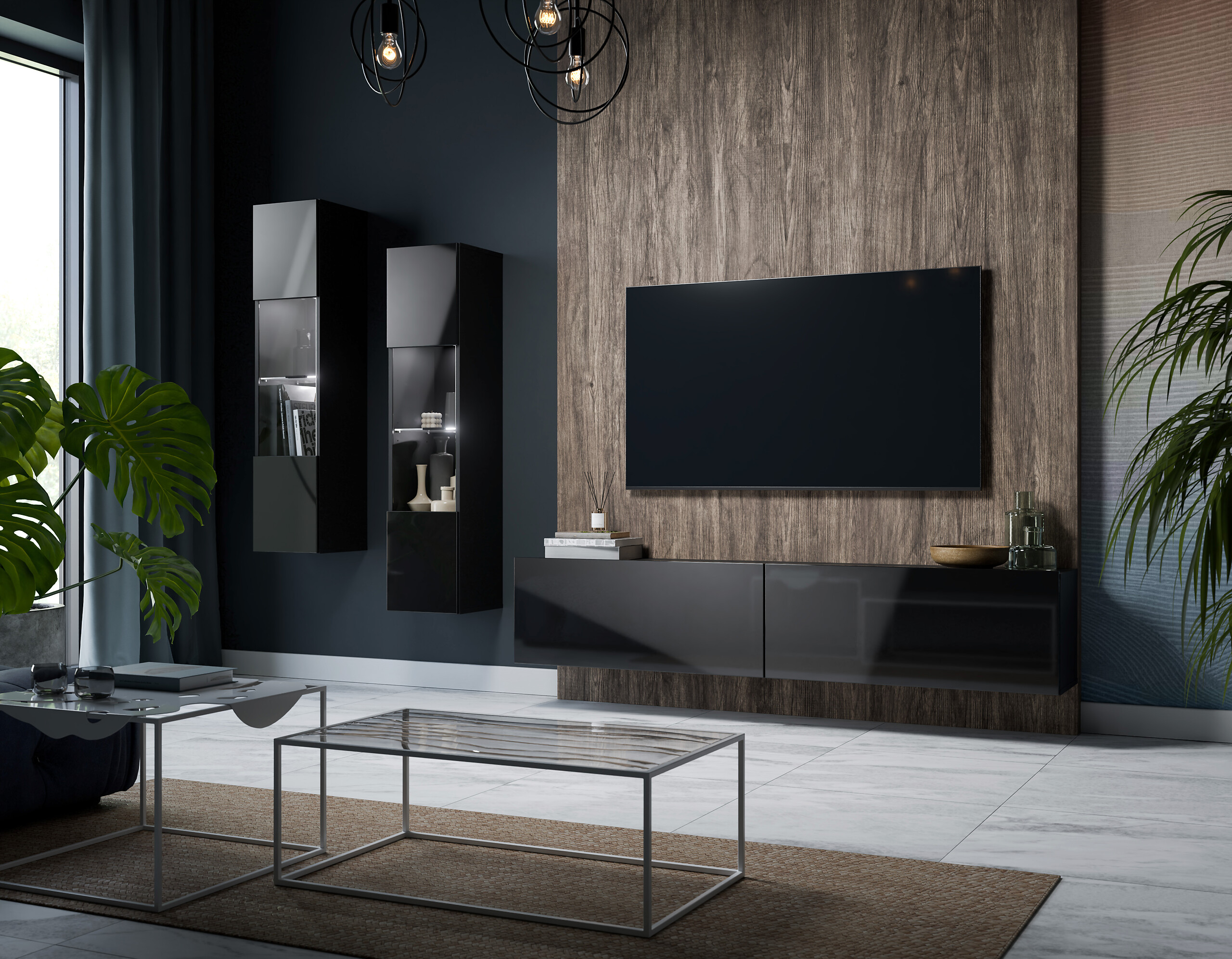 TV-Lowboard Otis schwarz Hochglanz B/H/T: ca. 180x37x32 cm