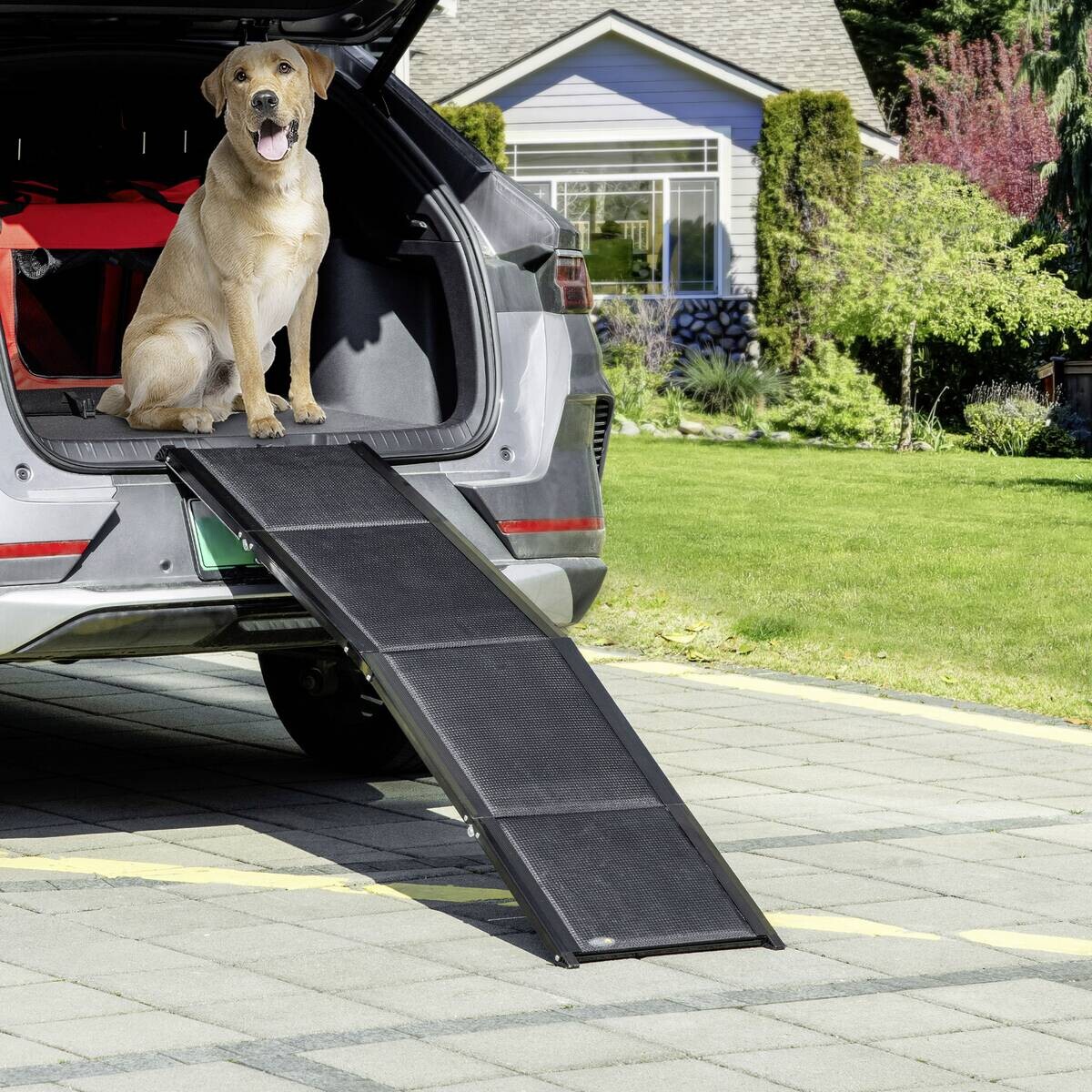 PawHut Klappbare Haustierrampe schwarz Aluminium B/H/L: ca. 43,5x158x2,5 cm
