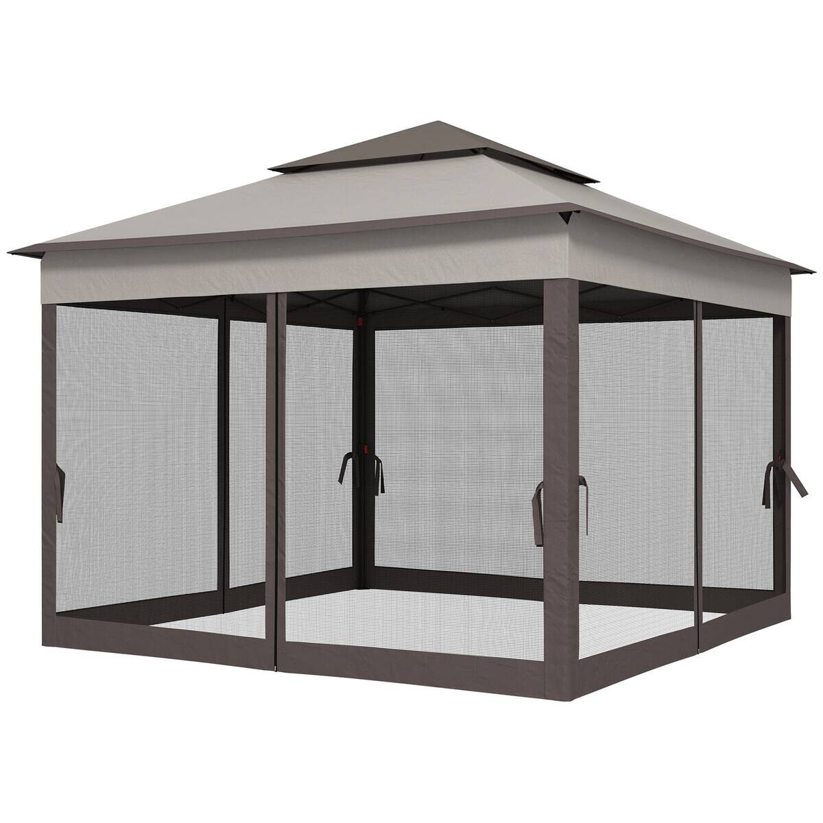 Outsunny Pavillon hellgrau Edelstahl B/H/L: ca. 325x325x270 cm
