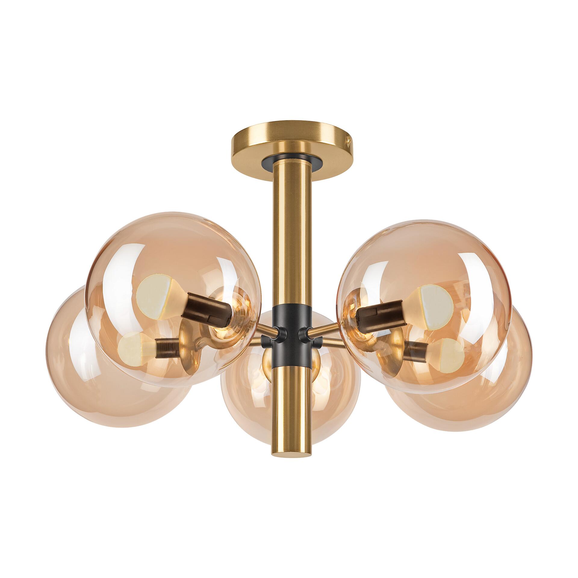 Lamkur Deckenleuchte gold schwarz Glas Metall B/H/L: ca. 35x32x32 cm E14 5 Brennstellen