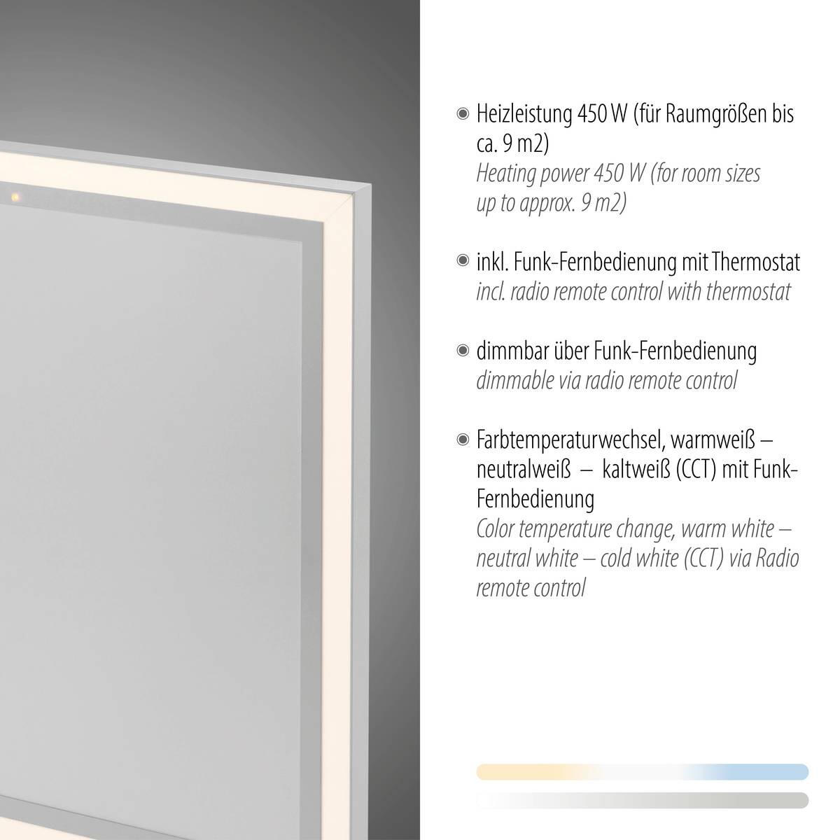 Just Light LED-Deckenleuchte mit Heizfunktion BEROA 18067-16 weiß Kunststoff Metall B/H/T: ca. 60x6,8x60 cm 1 Brennstellen