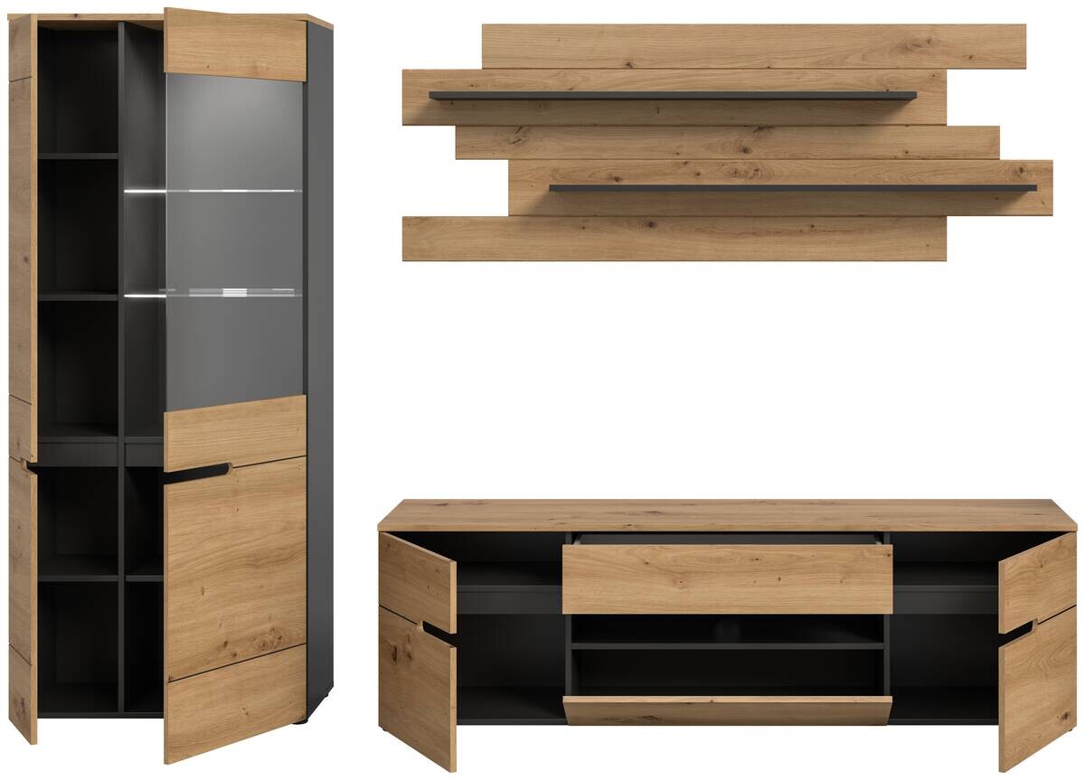 Wohnwand Canu basaltgrau Nachbildung Artisan Oak Nachbildung B/H/T: ca. 280x190x44 cm