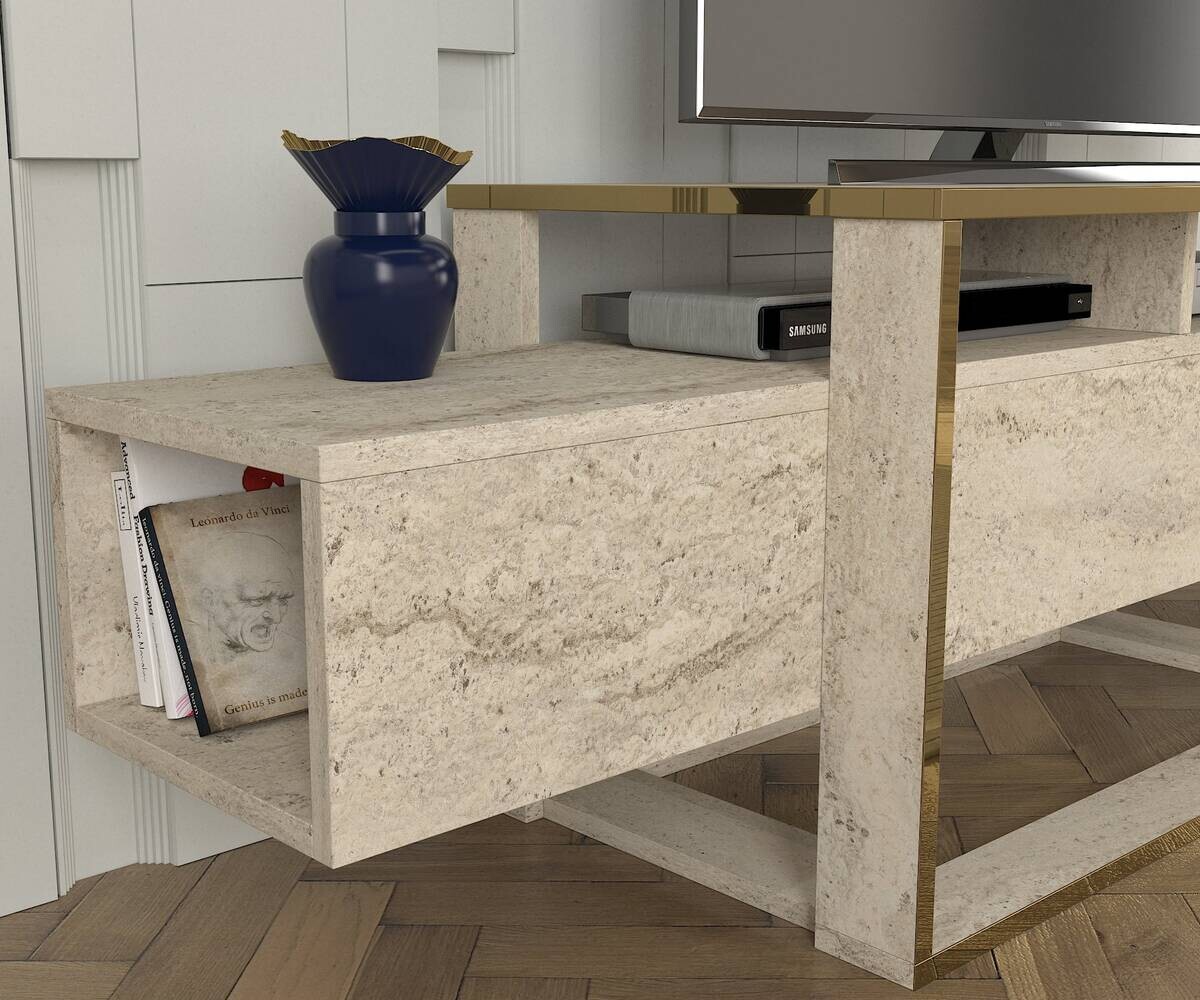 TV-Lowboard Bianco beige granit Optik B/H/T: ca. 160x49,8x46,1 cm