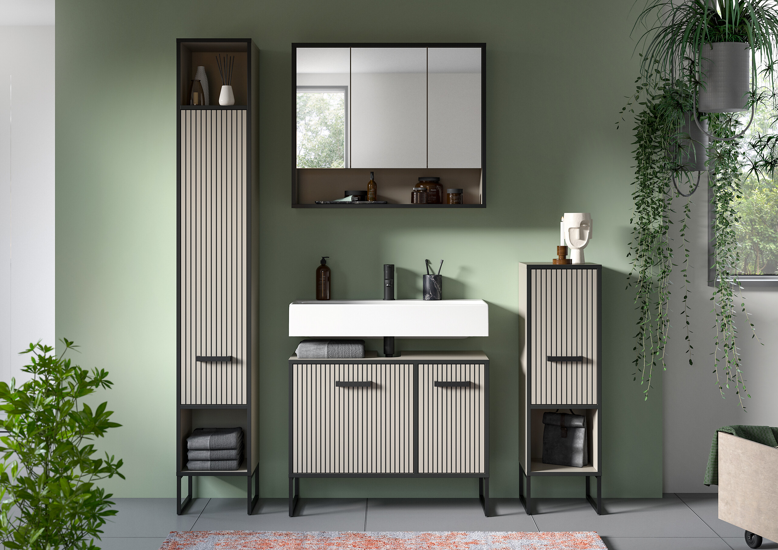 Badezimmer-Set BAGNO schwarz Kaschmirgrau Nachbildung B/H/T: ca. 170x192x36 cm