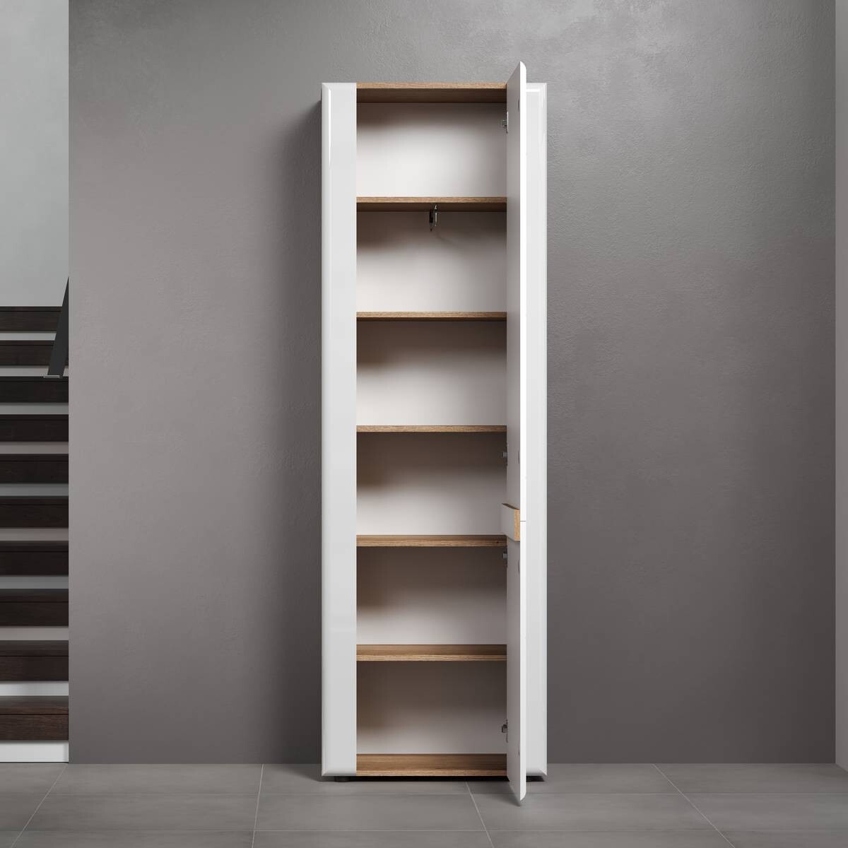 Garderobenschrank Marlon Eiche Evoke Coast Nachbildung weiß Hochglanz B/H/T: ca. 65x200x38 cm Garderobenschrank Marlon Eiche Evoke Coast Nachbildung weiß Hochglanz B/H/T: ca. 65x200x38 cm