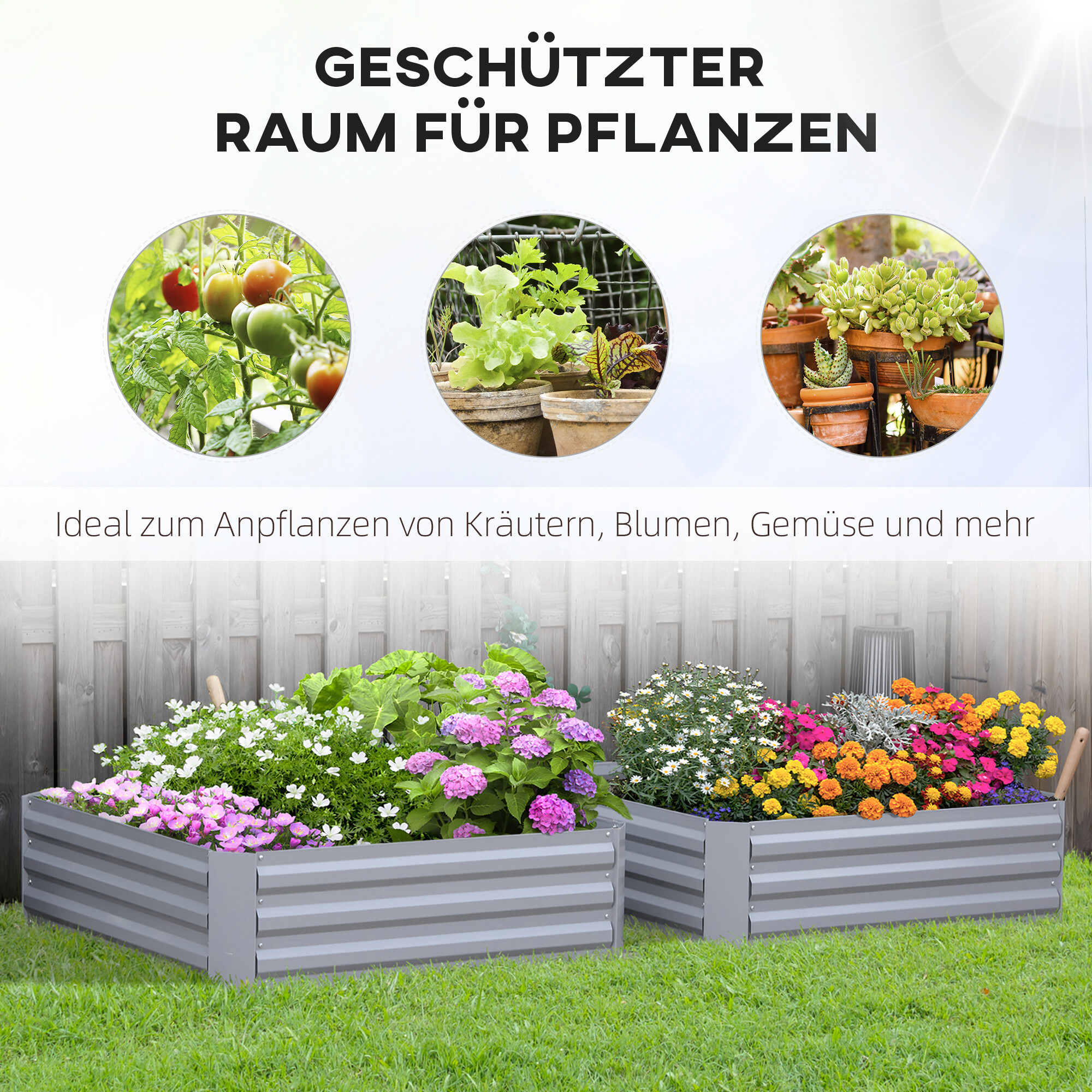 Outsunny Hochbeet 2er-Set grau Stahl B/H/L: ca. 100x30x100 cm