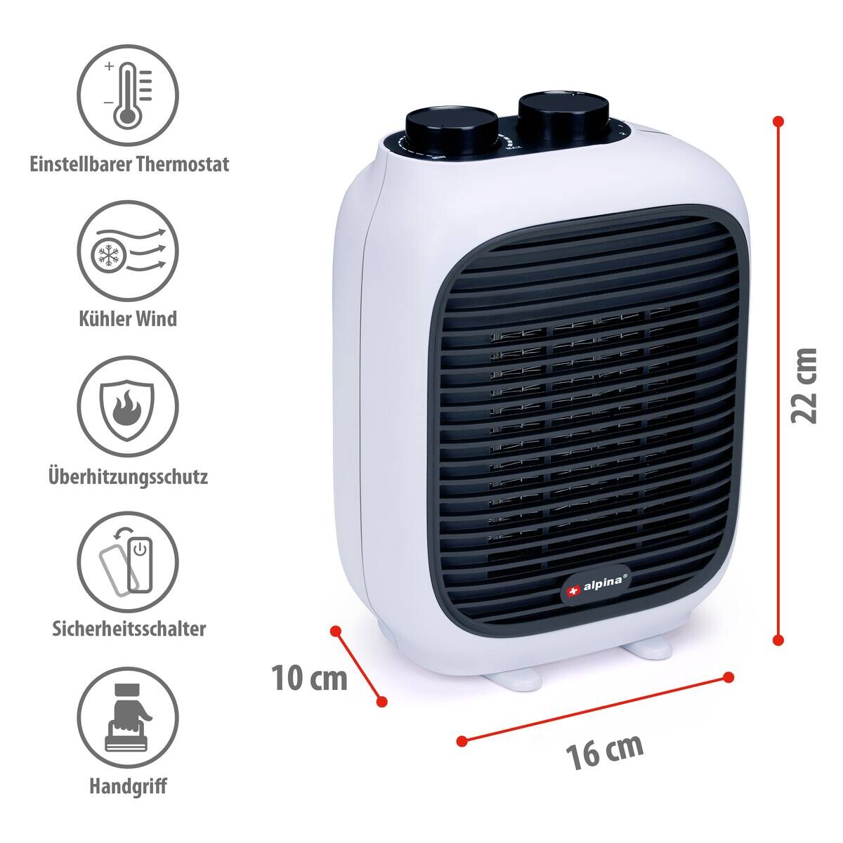 alpina Heizlüfter PTC-1601 B/H/T: ca. 16x22x11 cm ca. 1500 W