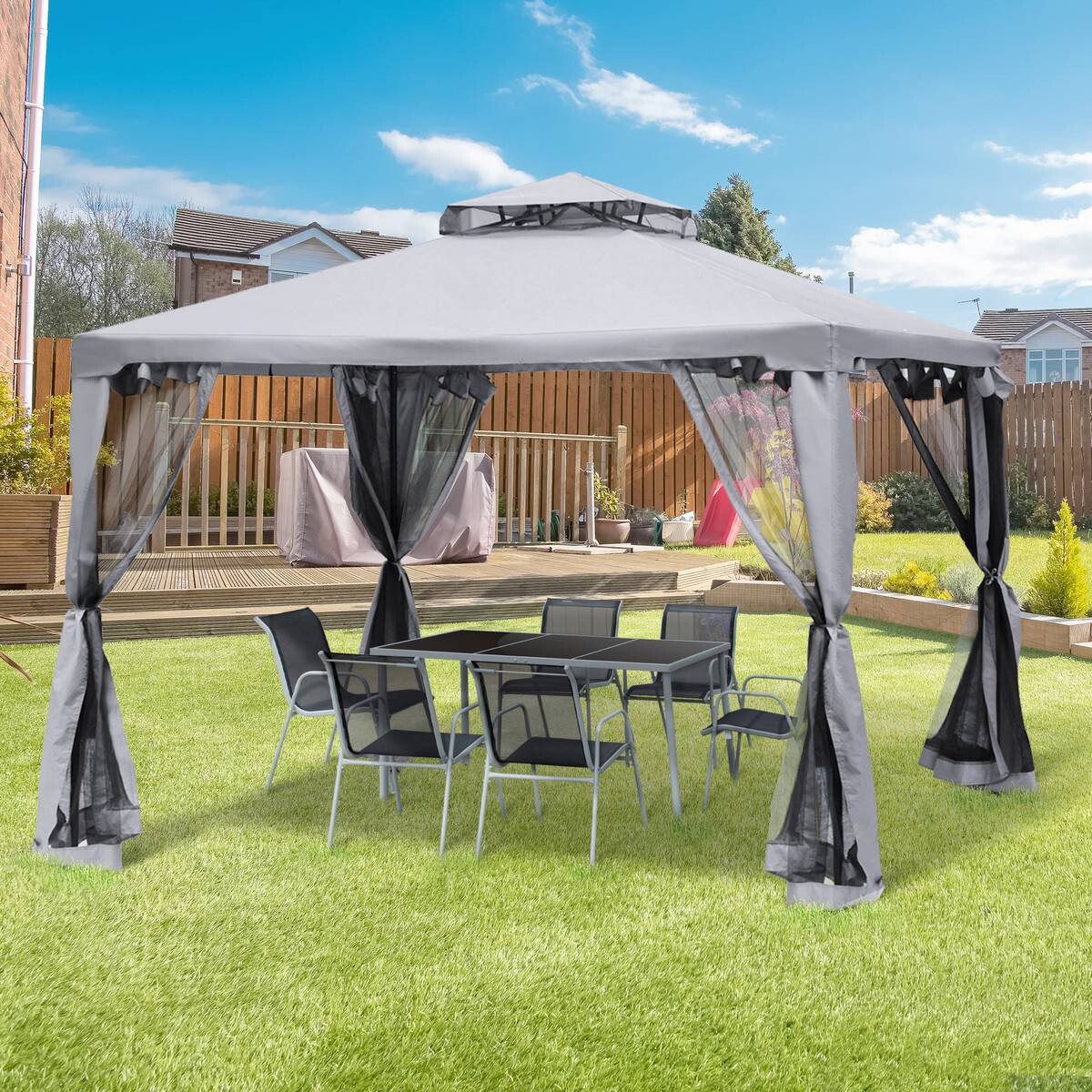 Outsunny Pavillon hellgrau Metall B/H/L: ca. 294x265x294 cm