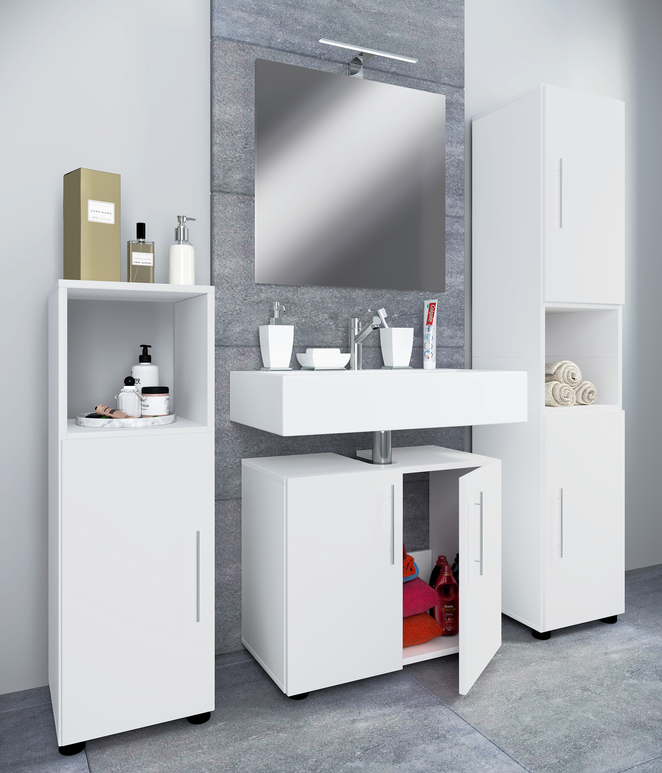 Badezimmer-Set 4tlg-Flandu weiß B/H/T: ca. 60x51x30 cm Badezimmer-Set 4tlg-Flandu weiß B/H/T: ca. 60x51x30 cm