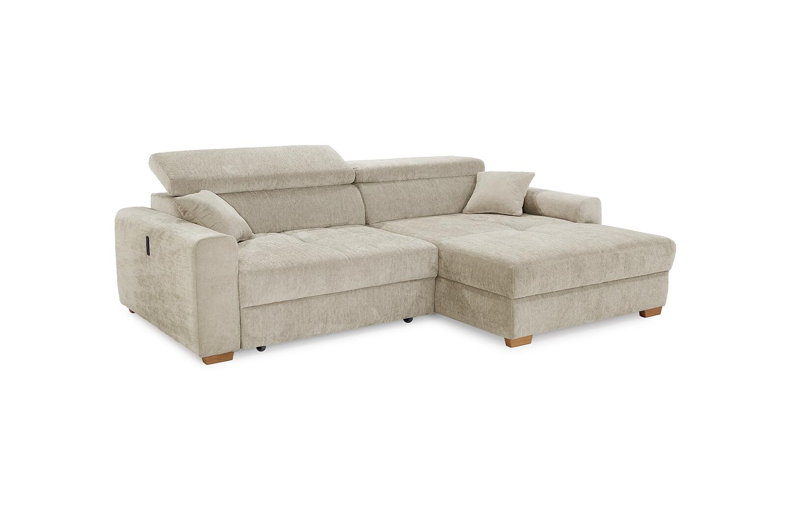 Ecksofa mit elektrischer XXL Sitztiefenverstellung beige Flachgewebe B/H/T: ca. 277x109x187 cm