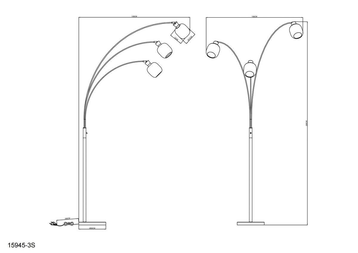 GLOBO Stehleuchte Chrom schwarz Metall Glas B/H/L: ca. 14x133x35 cm 3 Brennstellen