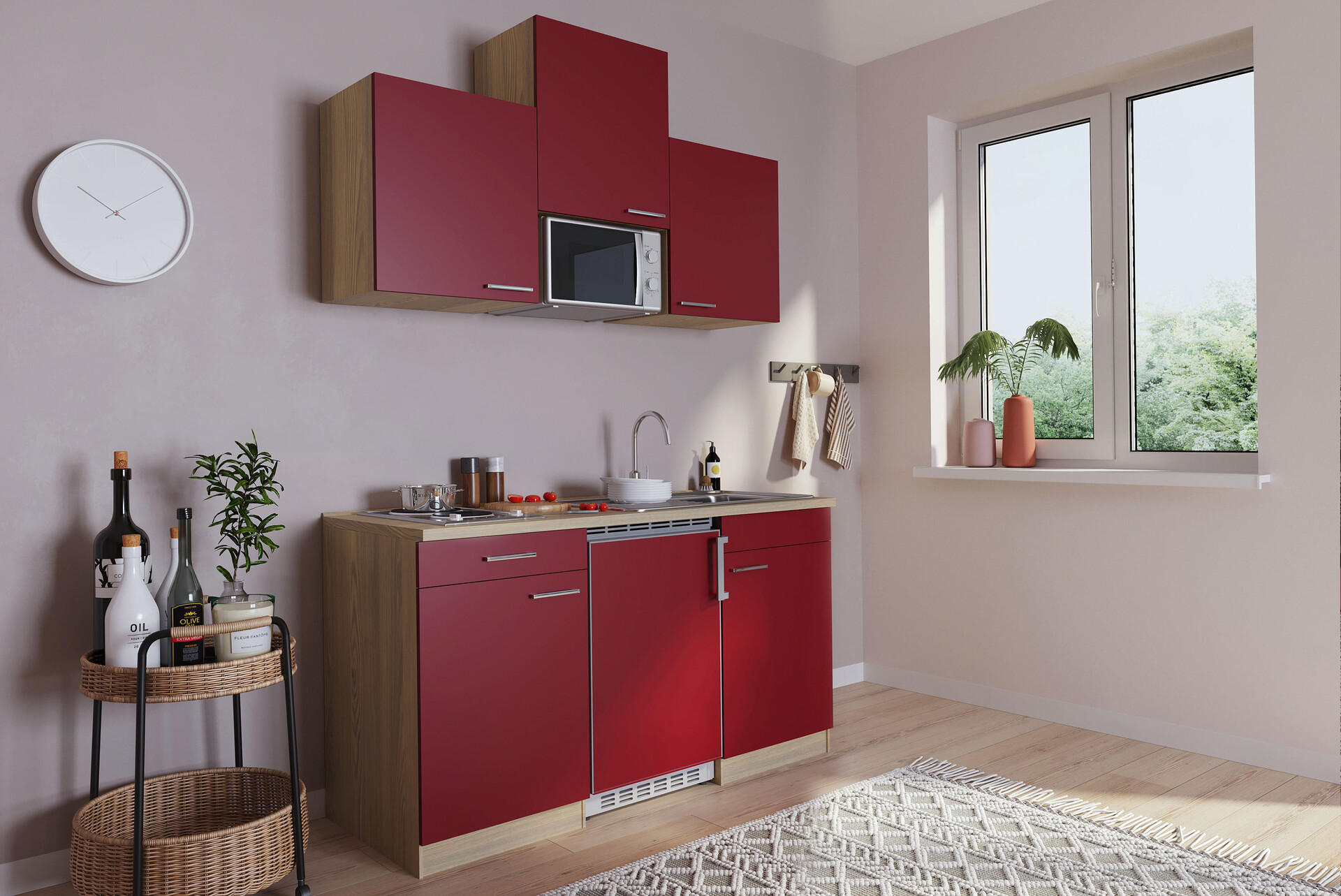 Respekta Singleküche Economy rot matt B/H/T: ca. 150x200x60 cm