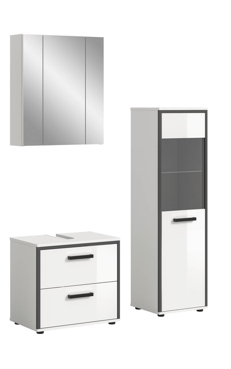 Badblock KOJAK weiß Hochglanz anthrazit grau B/H/T: ca. 115x188x37 cm