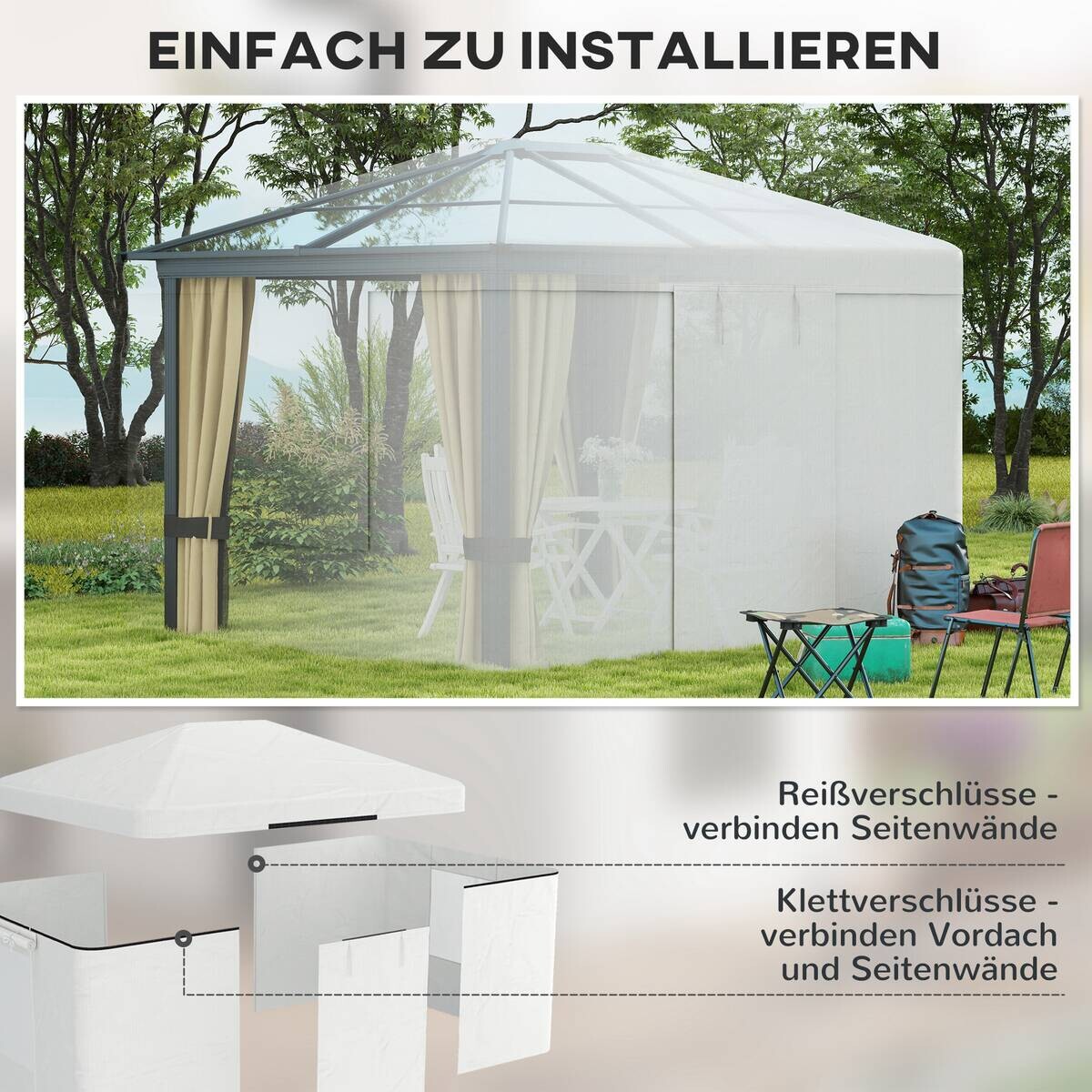 Outsunny Pavillon-Abdeckung 3,6x3m weiß Kunststoff B/H/L: ca. 300x270x360 cm