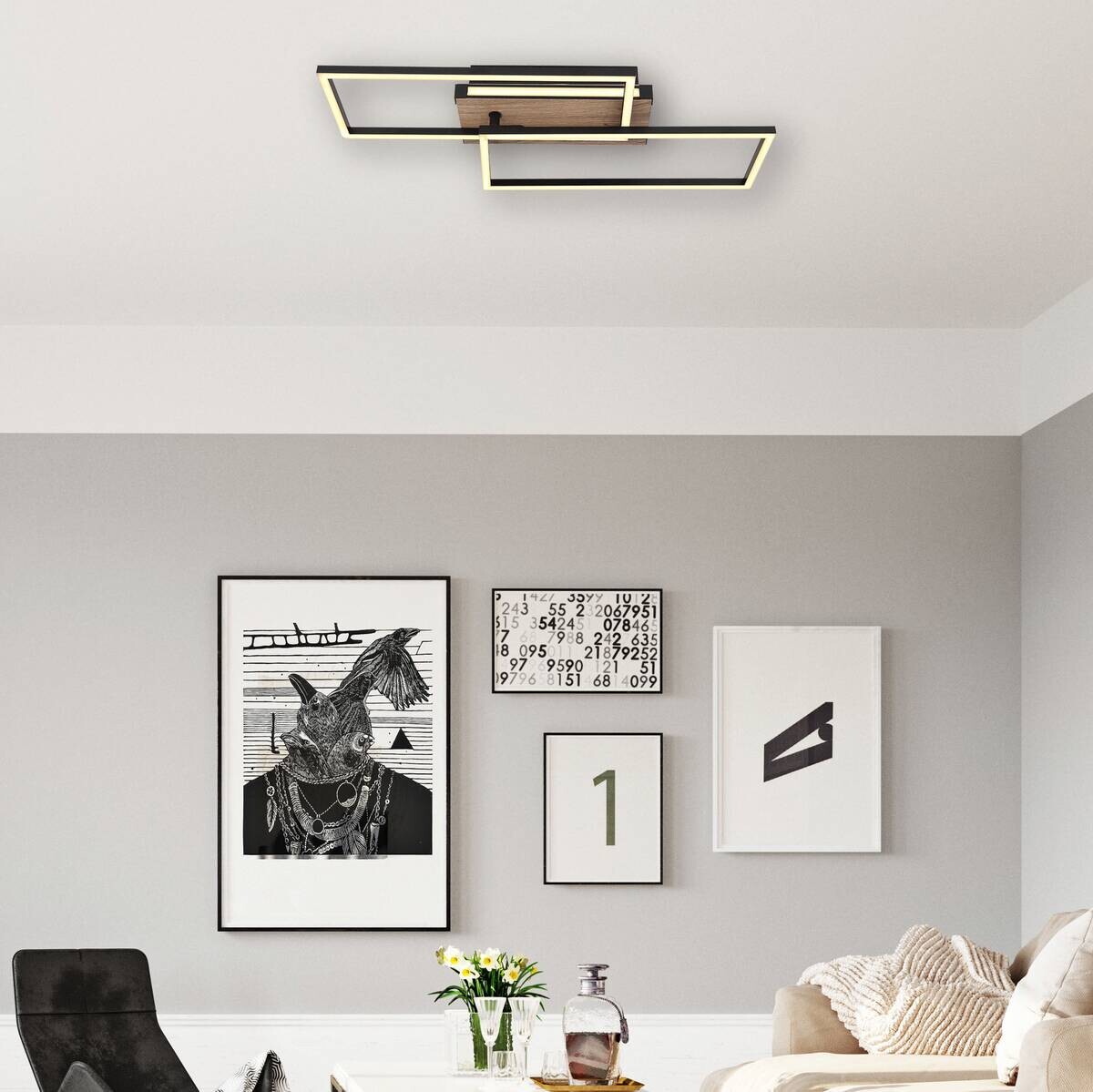 GLOBO LED-Deckenleuchte 67299D dunkelbraun mattschwarz Kunststoff MDF Metall B/H/T: ca. 49x10x60 cm