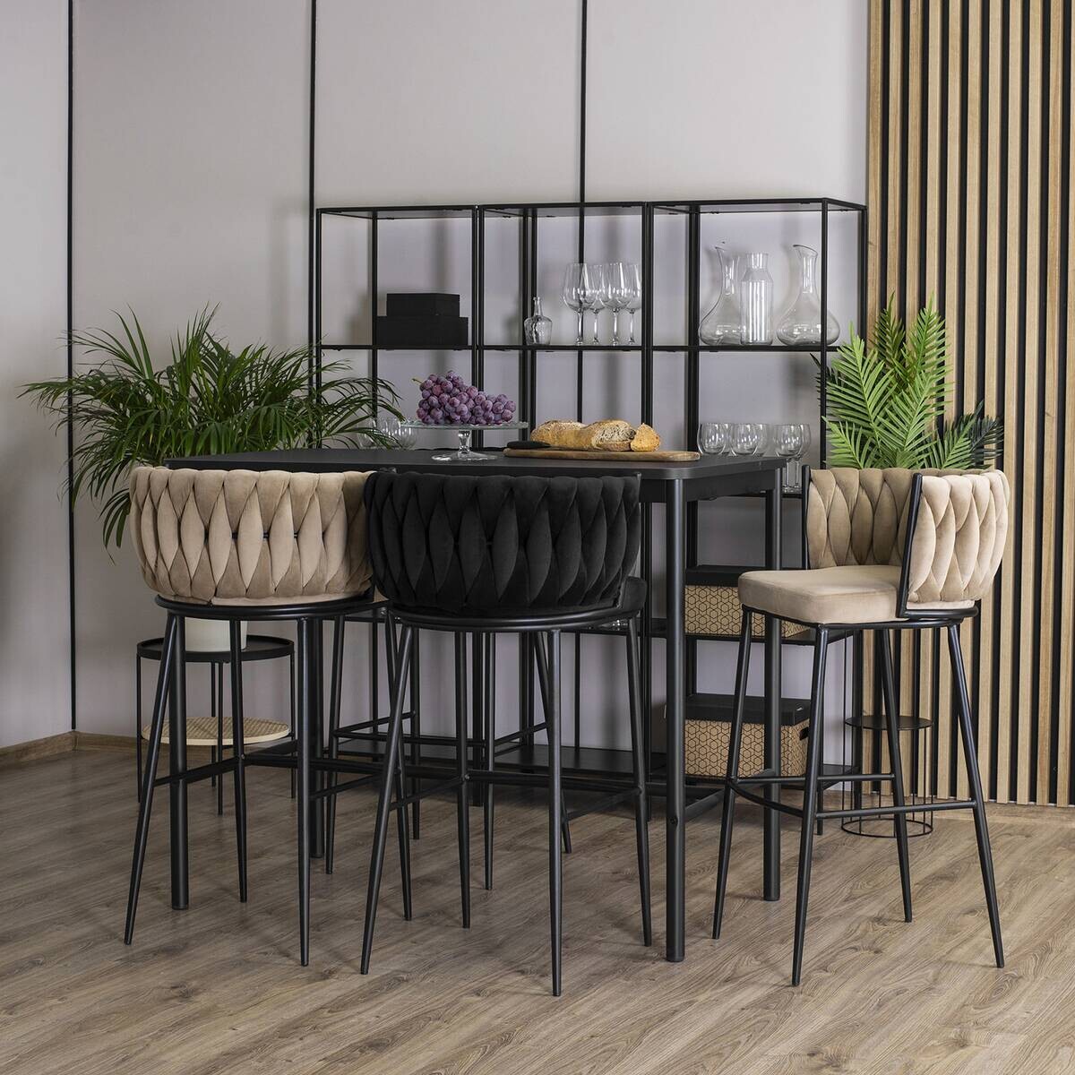 Barhocker FLORES beige Velourstoff B/H/T: ca. 60x104,5x56 cm