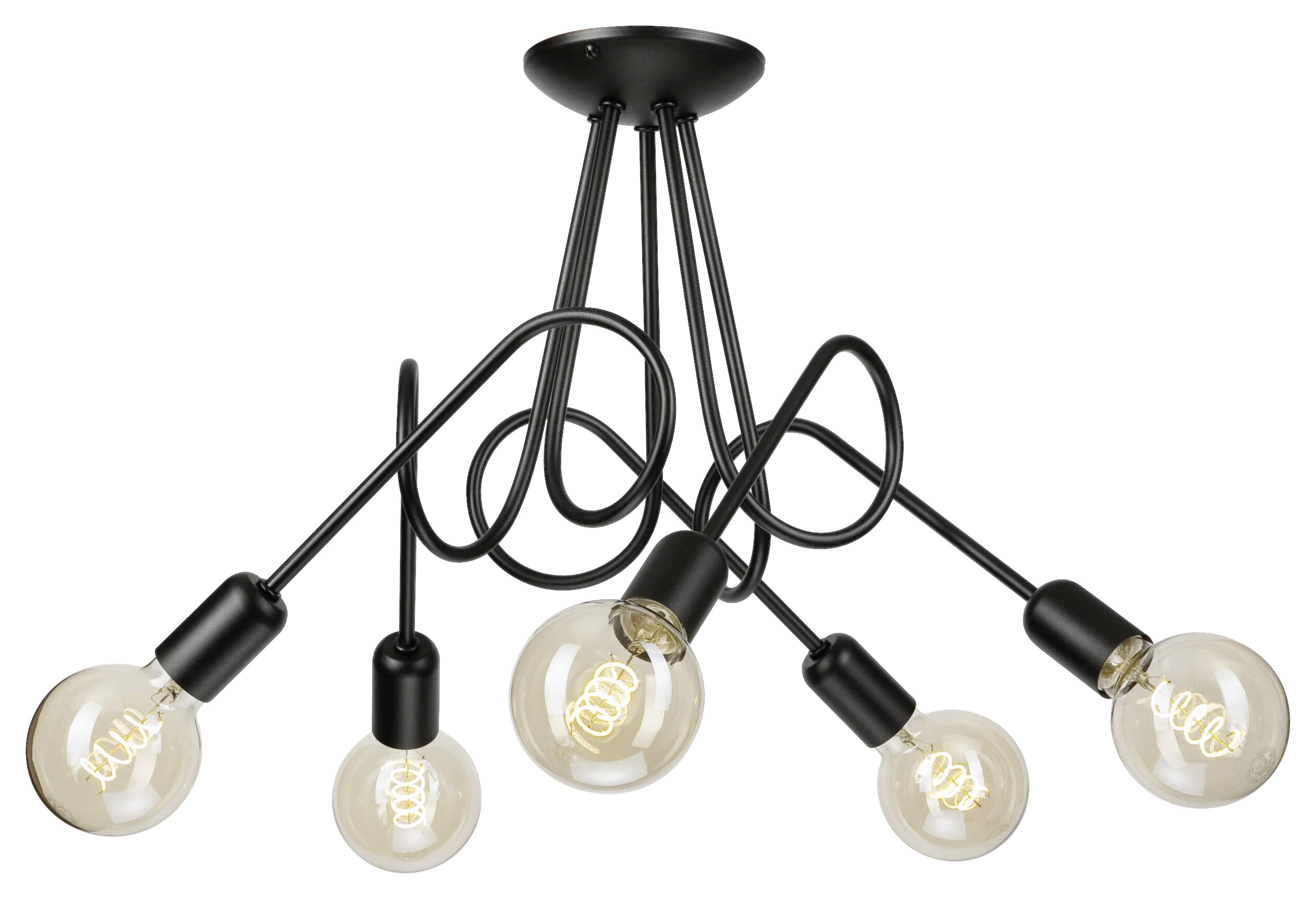 Lamkur Kronleuchter schwarz Stahl B/H/L: ca. 39x54x54 cm E27 5 Brennstellen