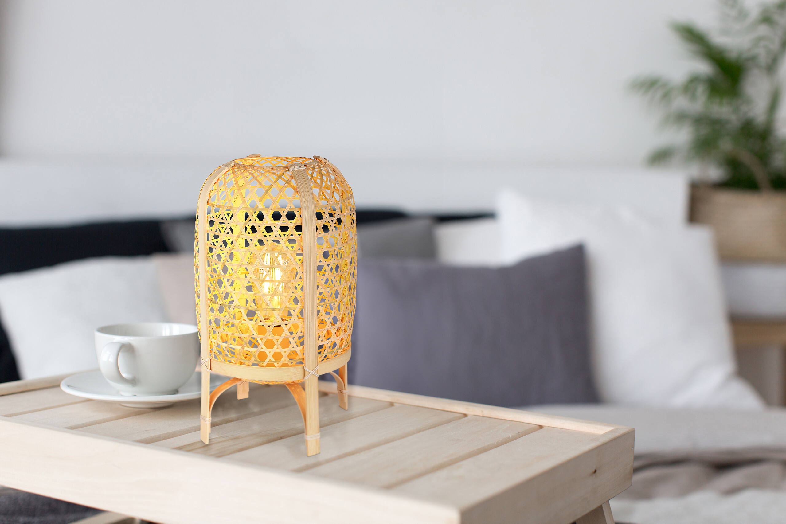 GLOBO Tischleuchte natur Metall H/D: ca. 37x22 cm E27 1 Brennstellen