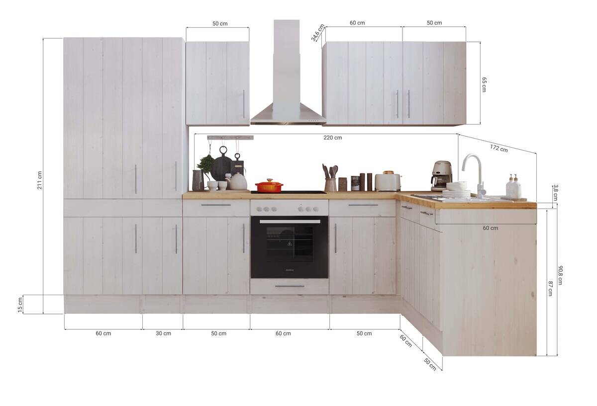 Respekta Winkelküche BERPL310LHWC weiß Lärche Nachbildung B/H/T: ca. 310x211x172 cm