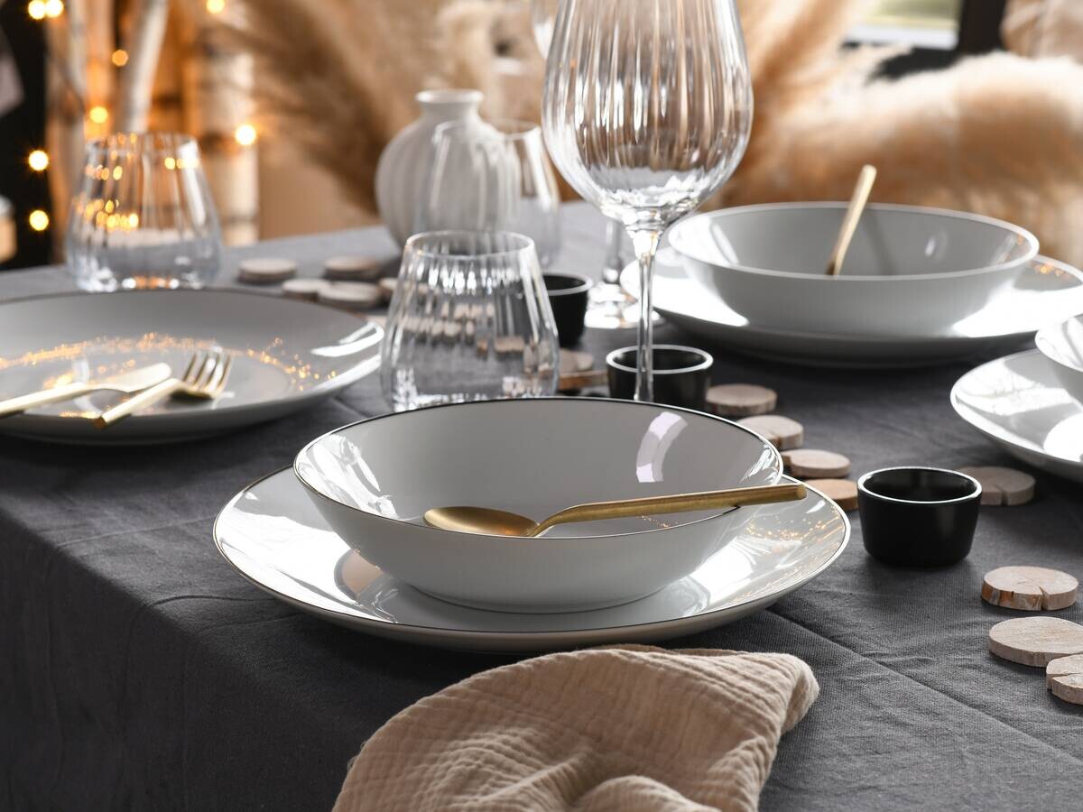 CreaTable Tafelservice Luna Black Line weiß Porzellan 18 tlg.