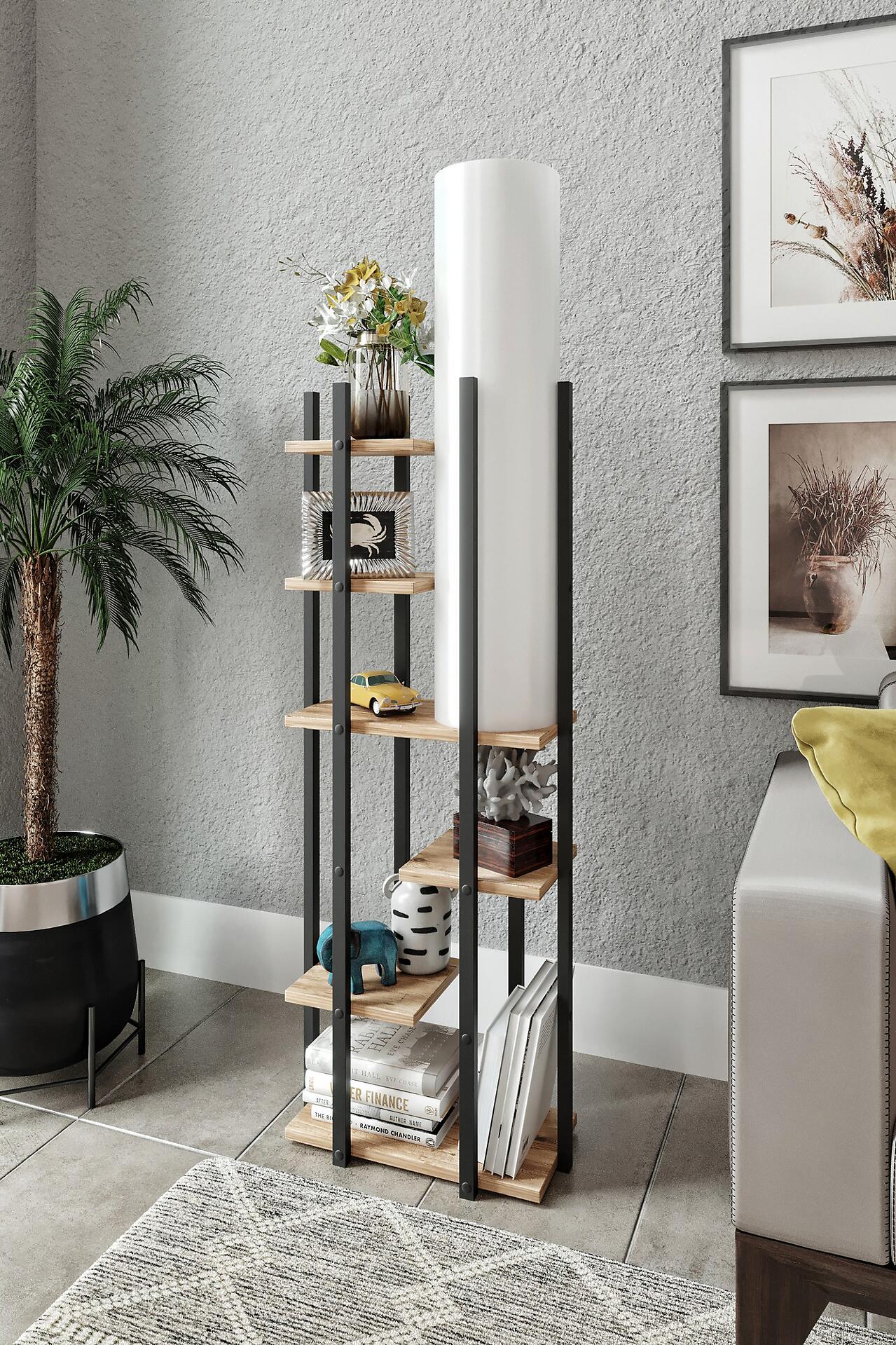 Opviq Stehleuchte weiß schwarz MDF Spanplatte B/H/T/L: ca. 25x150x25x45 cm E27 1 Brennstellen