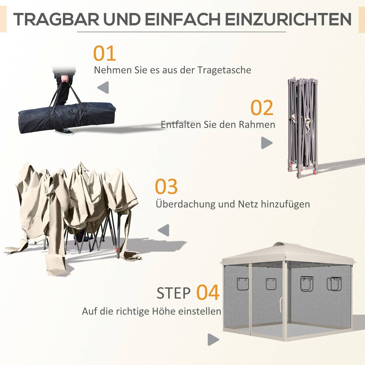 Outsunny Pavillon beige Polypropylen B/H/L: ca. 297x297x287 cm