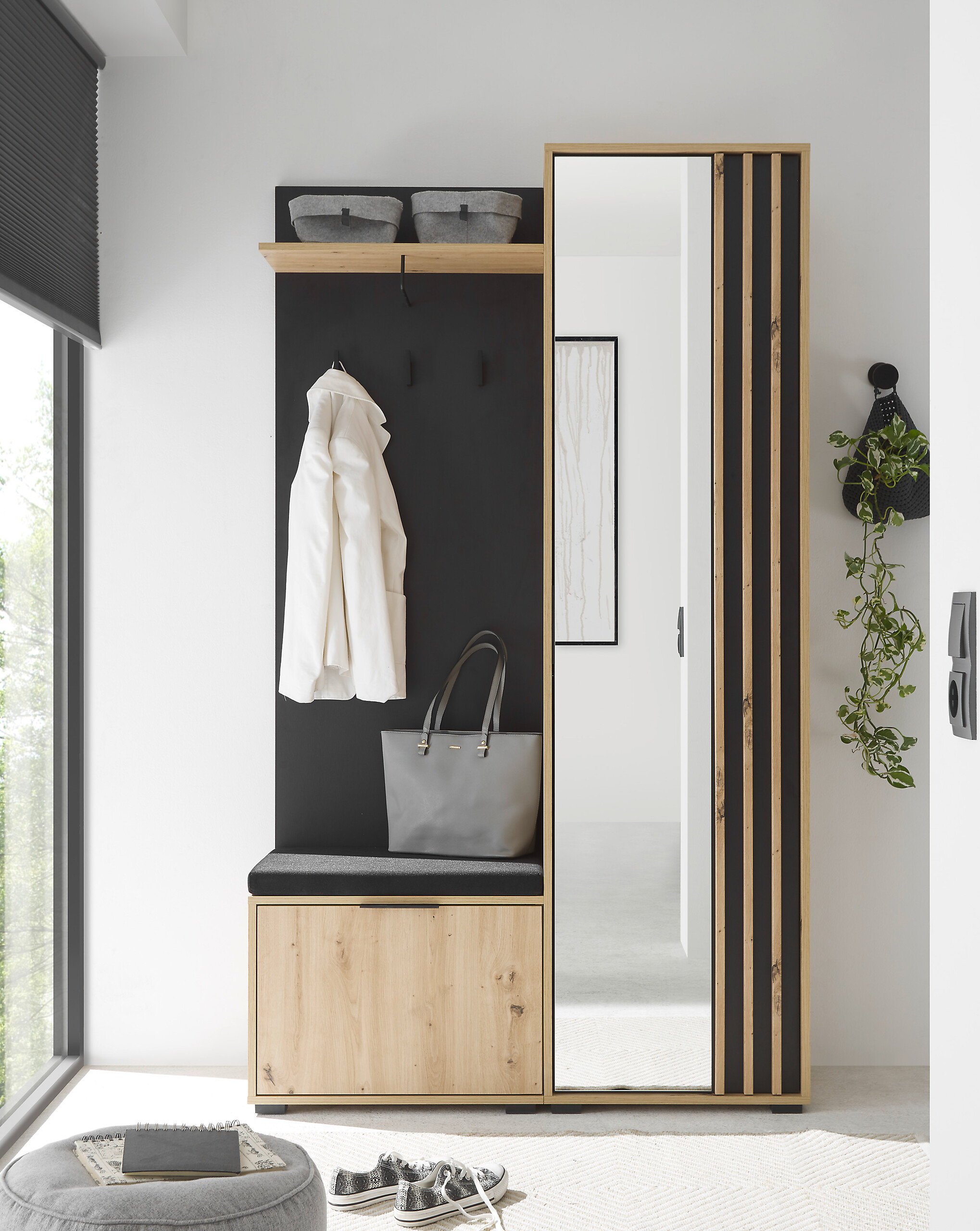 Garderobe Volano Eiche Artisan Nachbildung schwarz B/H/T: ca. 114x197x40 cm