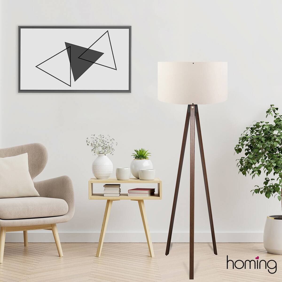 Opviq Stehleuchte creme MDF PVC B/H/T/L/D: ca. 38x140x38x38x38 cm E27 1 Brennstellen