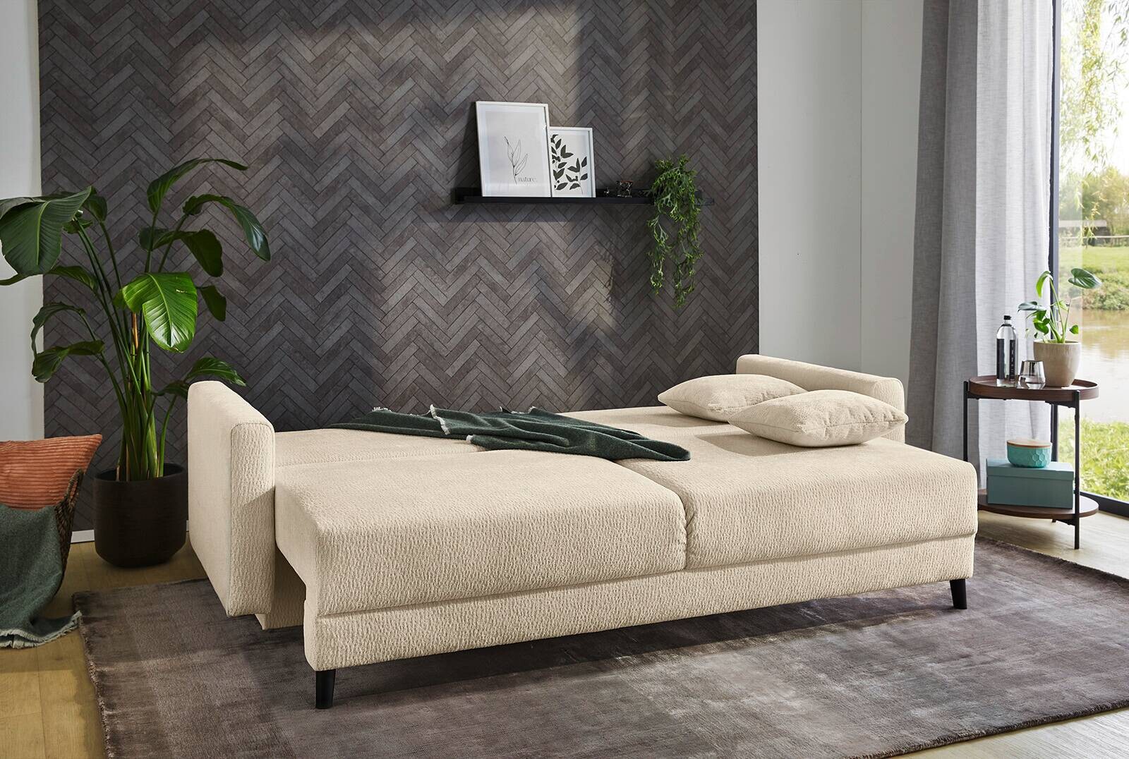 Schlafsofa beige Polyester B/H/T: ca. 217x86x94 cm