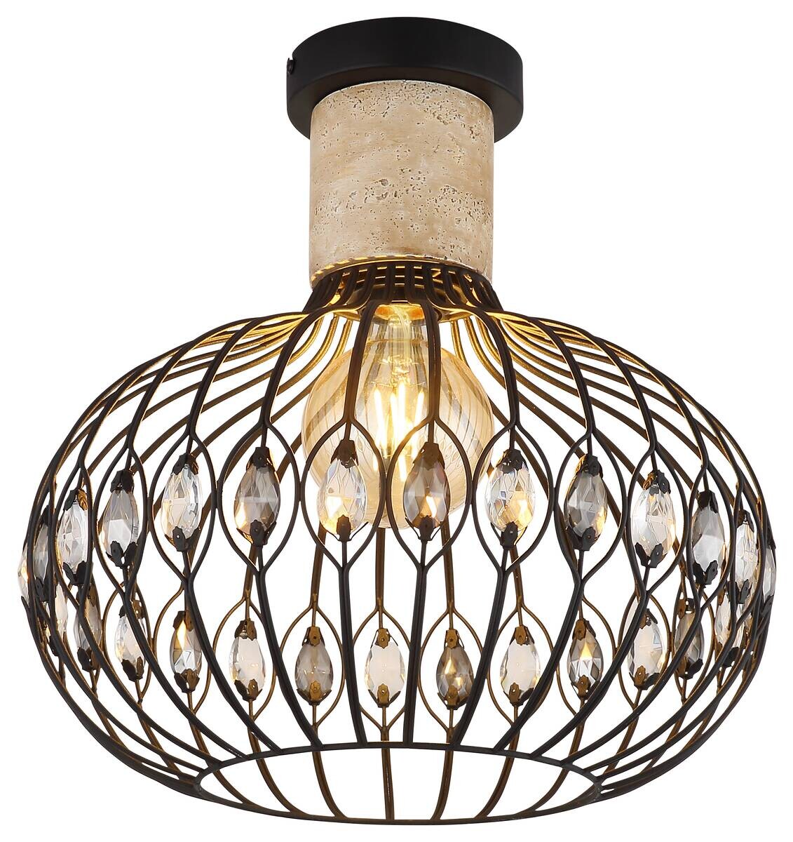 GLOBO Deckenleuchte mattschwarz Rauch grau Metall Glas H/D: ca. 36,5x38 cm E27 1 Brennstellen